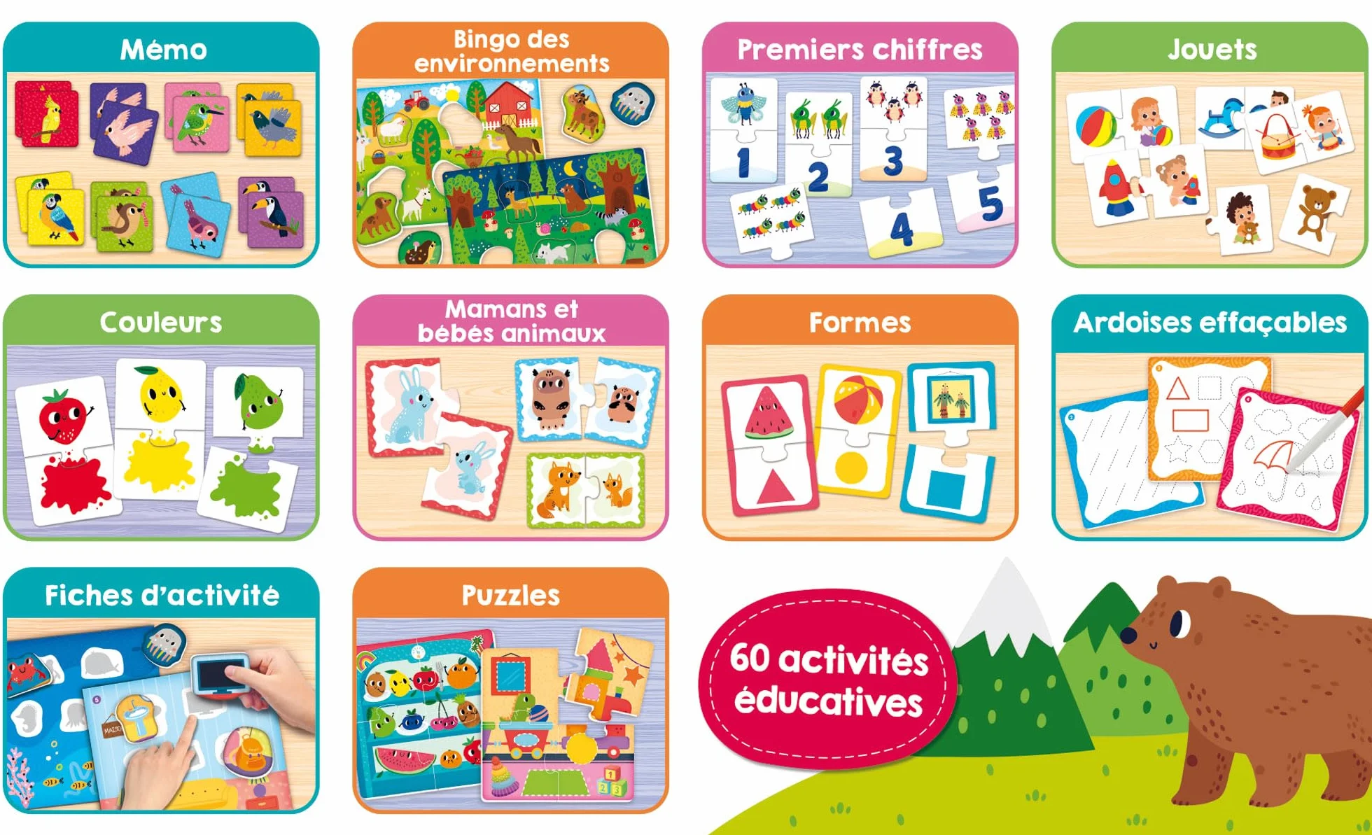Lisciani Carotina Baby Pack de 60 Jeux Activités Éducatives Enfants 2 ans Bingo Puzzle