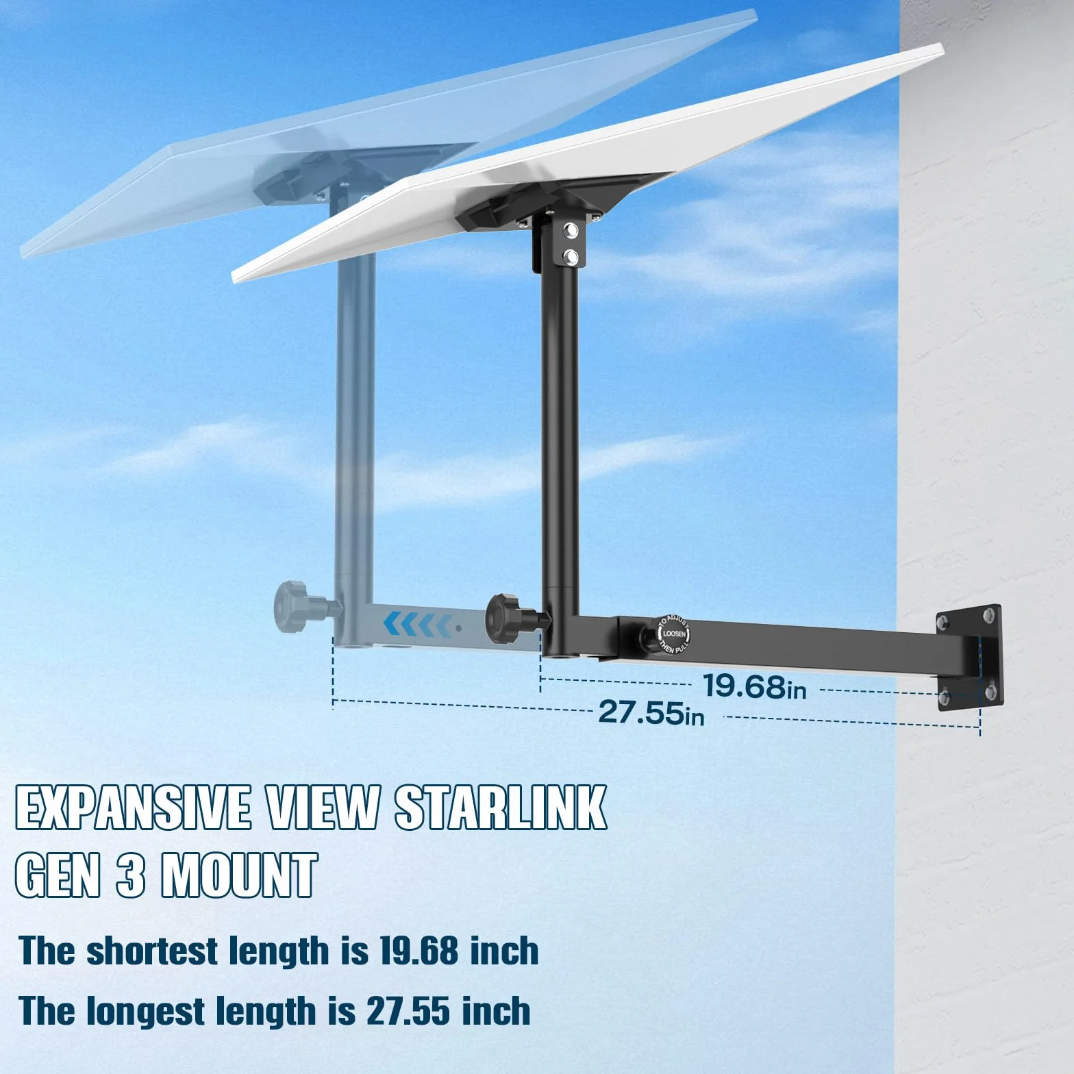 Starlink Gen 3 Support pour avant-toit long, kit de montage réglable avec adaptateur de tuyau en acier robuste
