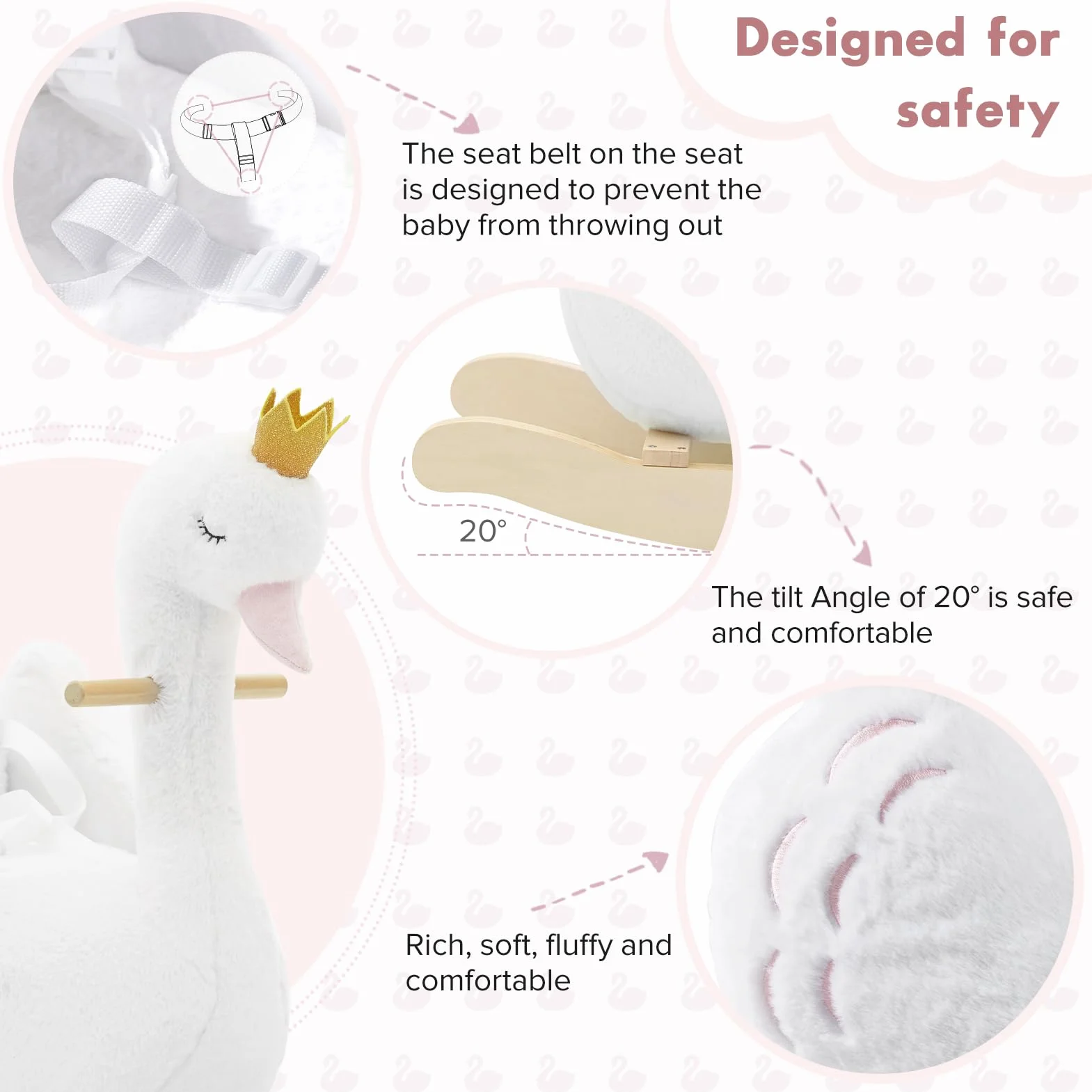 Labebe Cheval à Bascule Cygne Enfant Peluche Blanc Extérieur Intérieur Jouet 1-3 Ans
