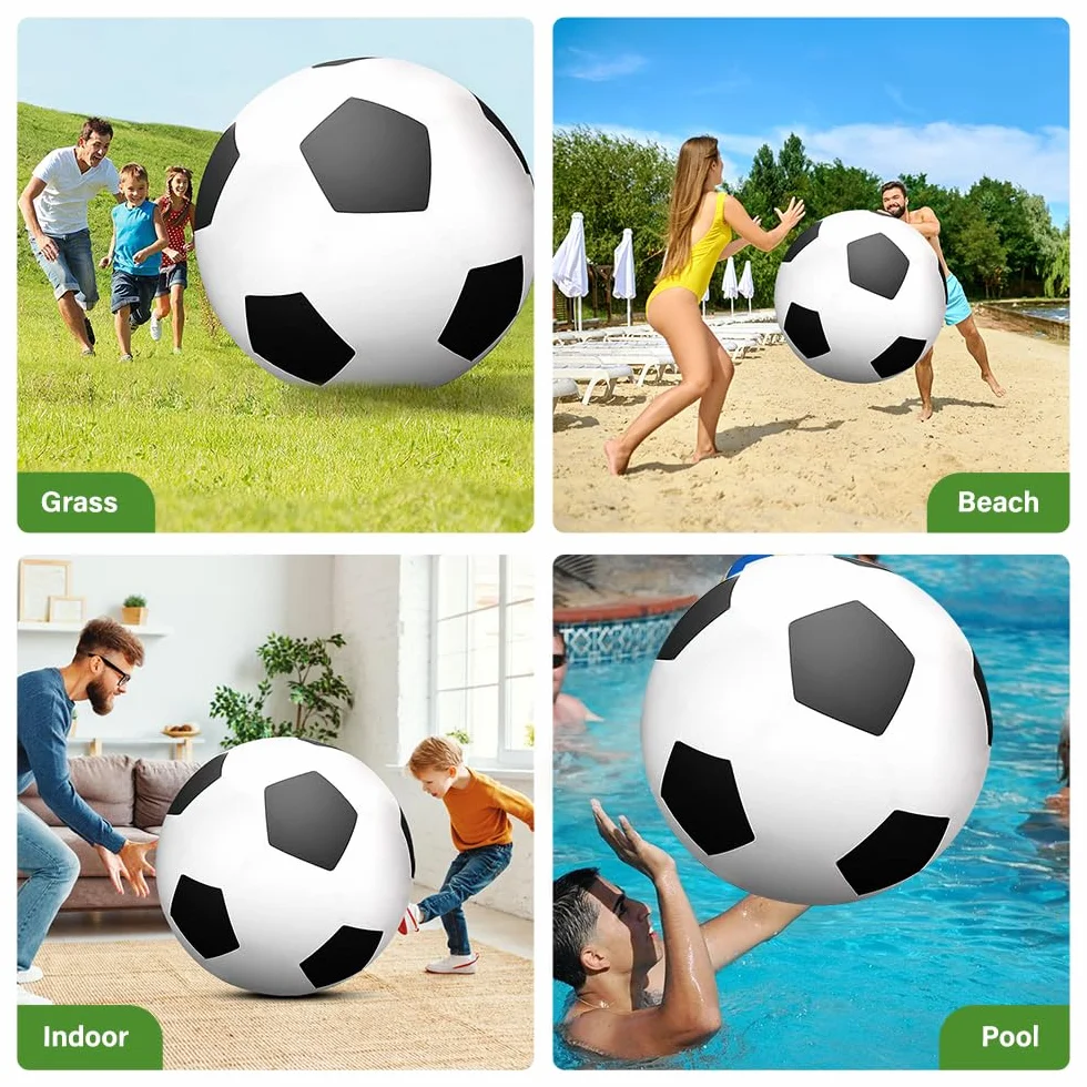Ballon de football gonflable géant 100 cm caoutchouc robuste avec pompe à main noir et blanc