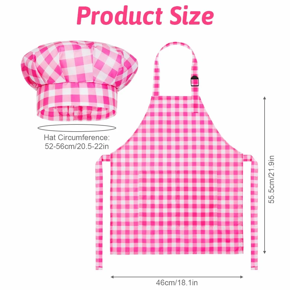 DiULi Ensemble Tablier et Toque de Chef pour Enfants, Tablier de Cuisine Réglable avec 2 Poches