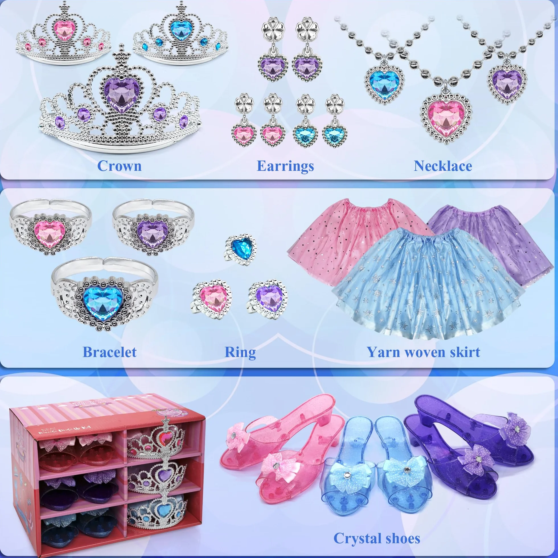 Princesse Costume Jouets pour Filles 3-6 Ans avec Jupes, Jeu de Rôle Cadeau Anniversaire Noël
