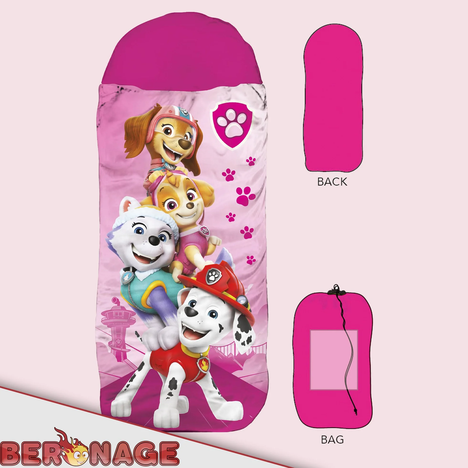 BERONAGE Paw Patrol Sac de couchage enfant Rose 140x70 cm Toutes saisons Garnissage fibre synthétique