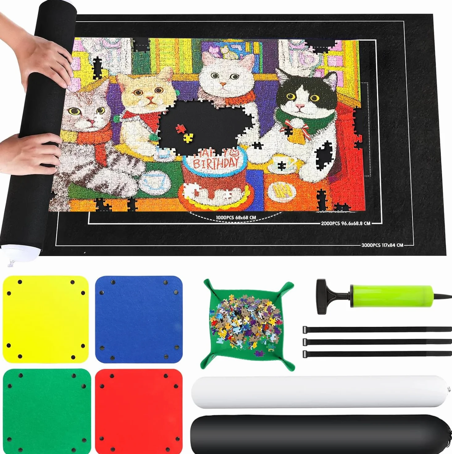 Tapis Puzzle 3000 Pièces Rouleau Feutre Pliable Portable avec 4 Trieur pour Adultes et Enfants