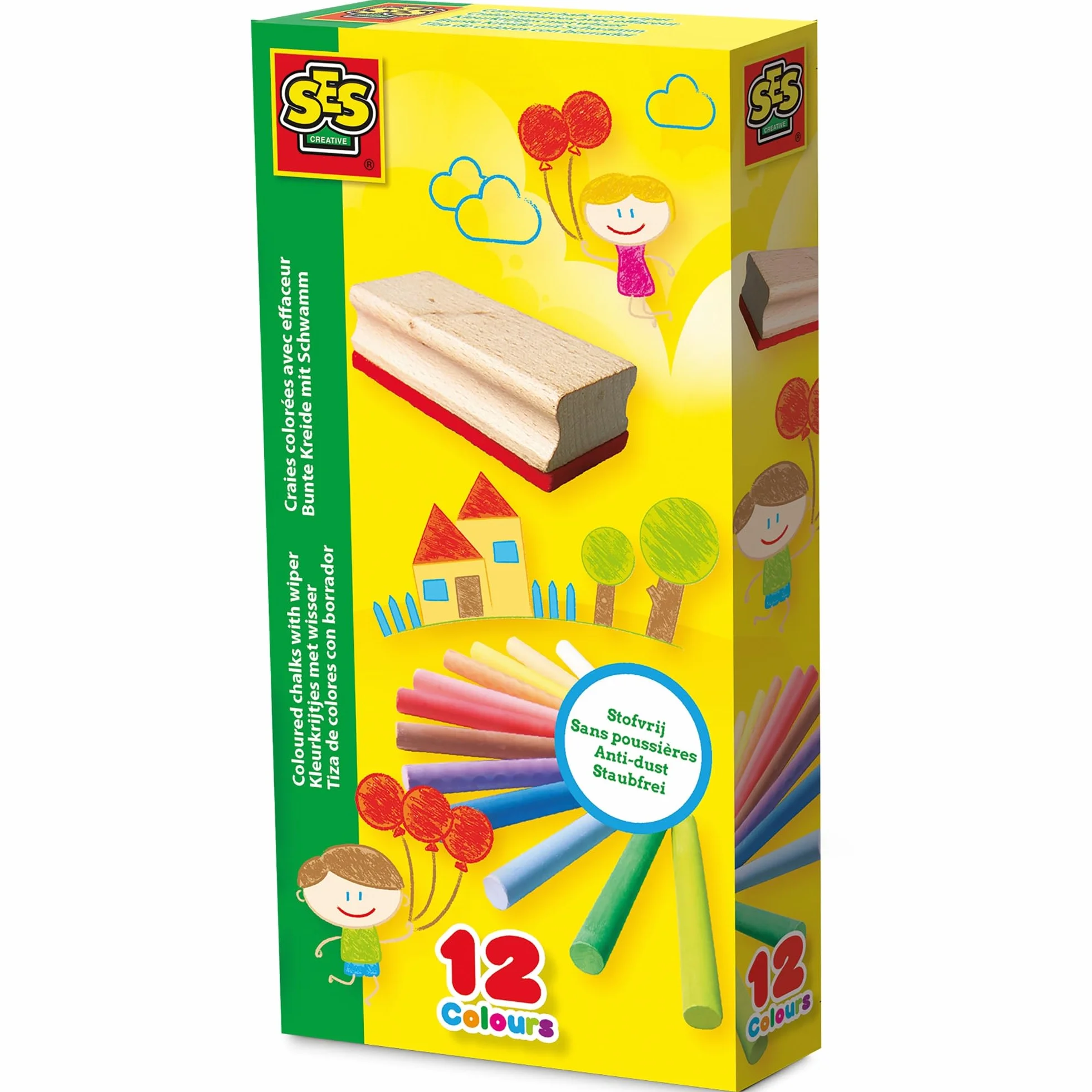 SES Creative Craie colourée avec éponge sans poussière pour dessin et peinture créatifs