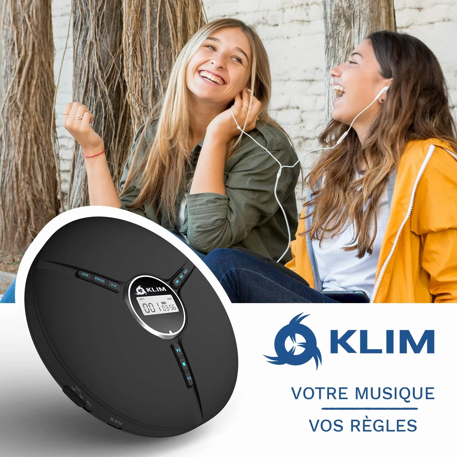 KLIM Discman Lecteur CD Portable avec Batterie Intégrée Écouteurs Fusion Mini Walkman CD Baladeur Compact Compatible CD-R CD-RW MP3 Noir