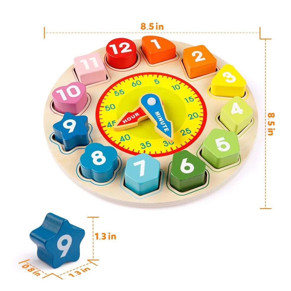 Coogam Horloge en Bois Forme Tri Puzzle Montessori Apprentissage précoce Jouet éducatif Cadeau Bambin