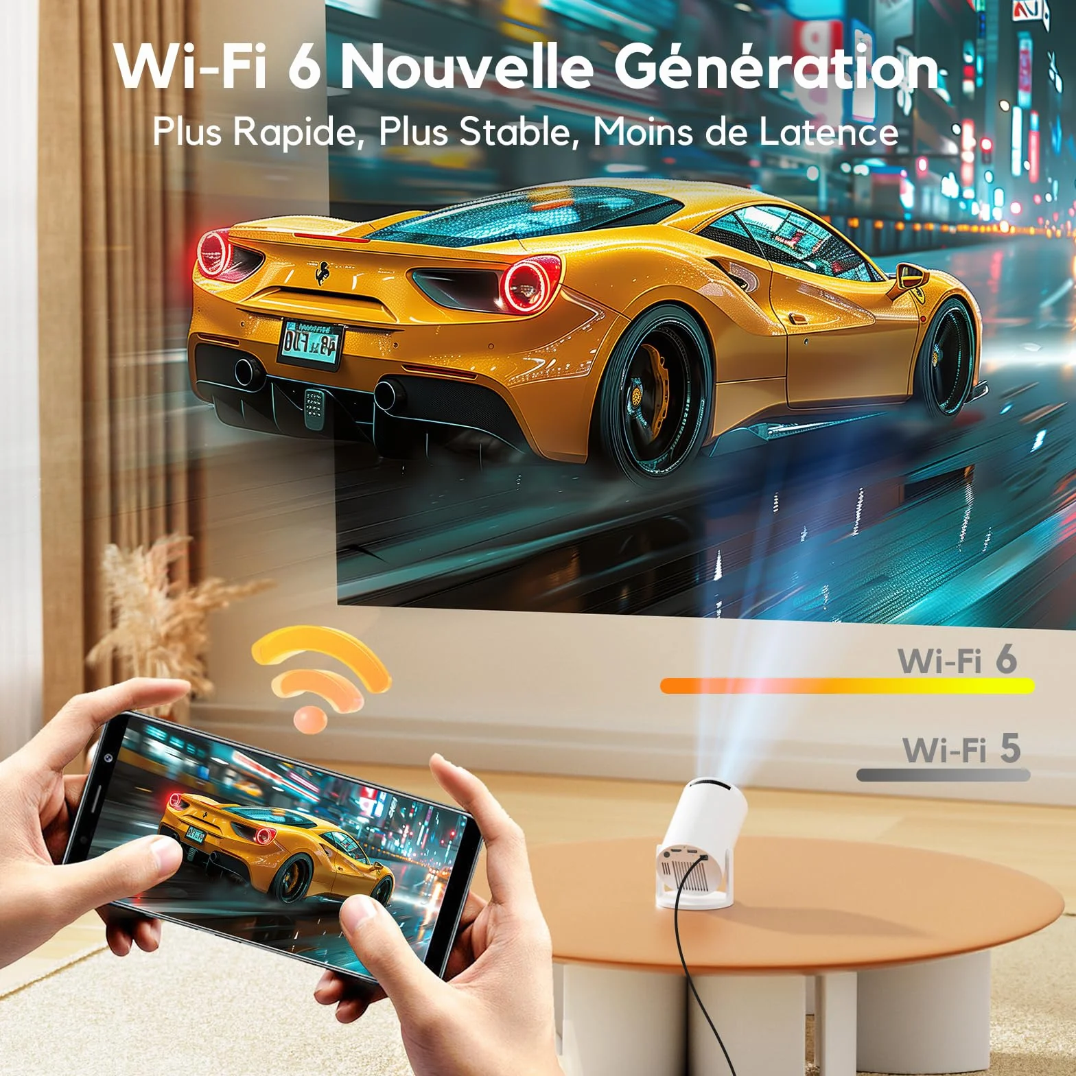 AKIYO O2 Vidéoprojecteur WiFi 6 Bluetooth 5.4 4K 1080P Auto Keystone 180° Rotation