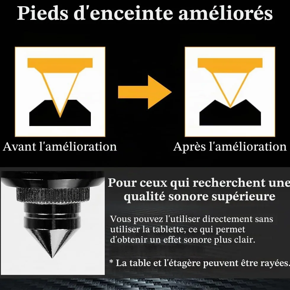 Pointes pour Enceintes Noires Anti-Vibrations Hi-Fi 8 pièces