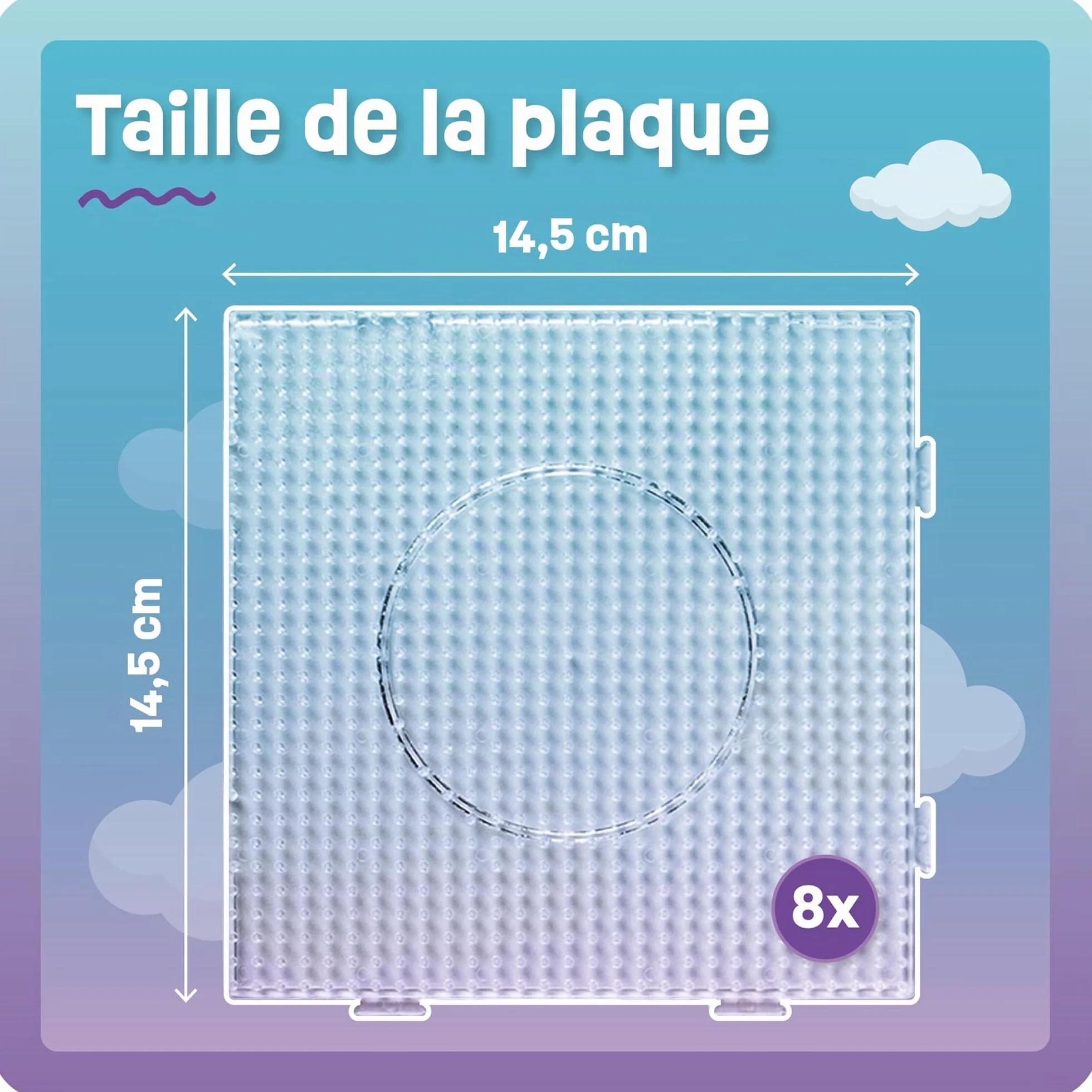 Smowo 8 Plaques de perles de fer à repasser carrées transparentes 14,5 x 14,5 cm