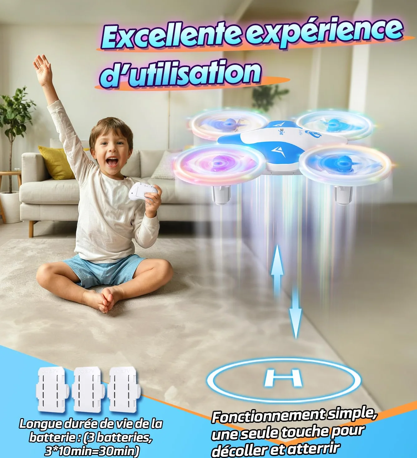 Mini Drone pour Enfants 6-10 Ans, Jouet Avion Télécommandé avec Lumières LED