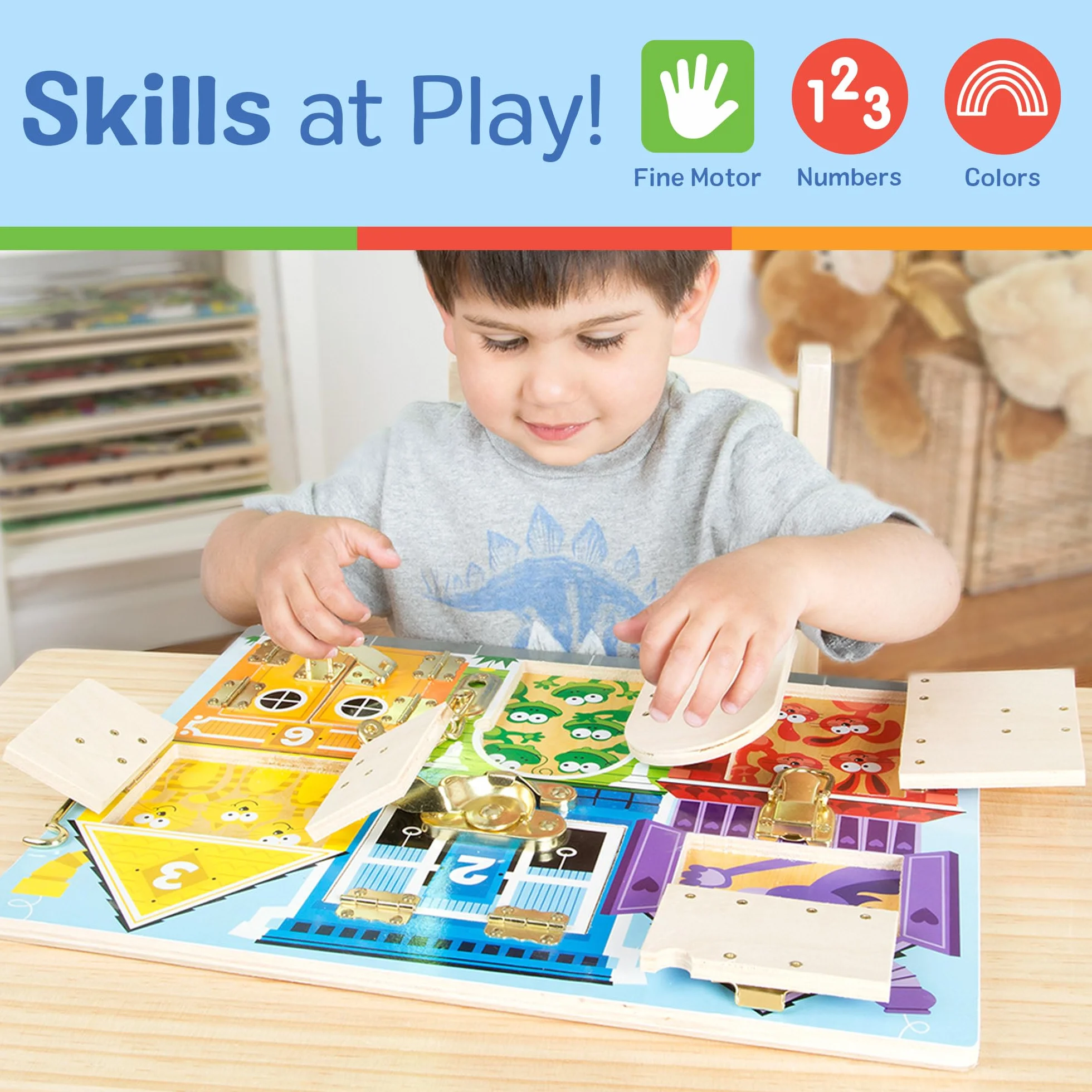 Melissa & Doug Planche Activités Montessori Loquets Jouet Sensoriel Bois Développement Apprentissage Cadeau Enfant 3 Ans+