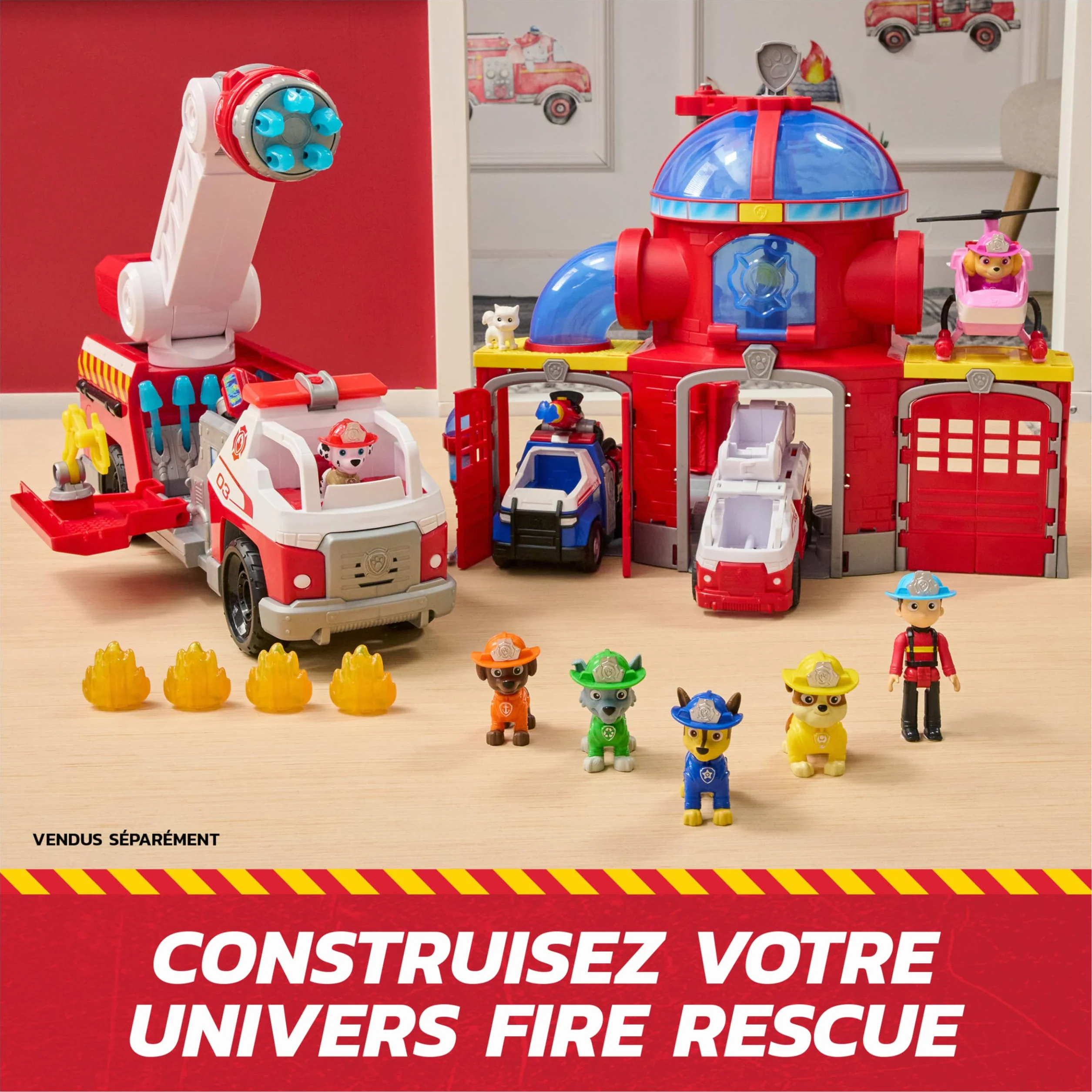 Paw Patrol Pat Patrouille Camion De Pompiers Fire Rescue Voiture Figurine Marcus Effets Sonores Lumineux Jouet Enfant 3 Ans