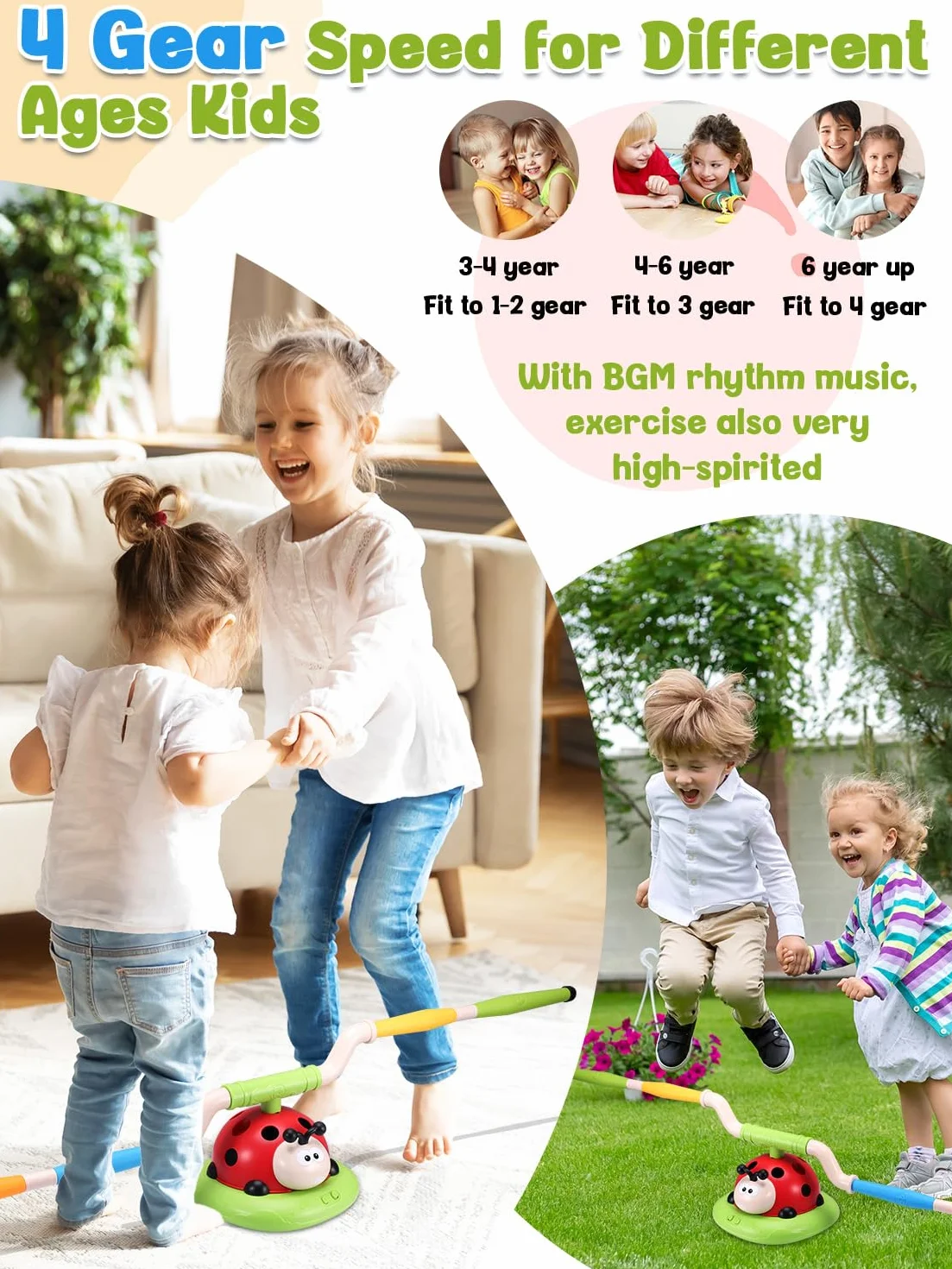 3 IN 1 Jeux Exterieur Enfant Kit, Jeu de Lancer d’Anneaux, Fusée Jouet, Saut Musical, Jeux Enfants 3-9 Ans Noel Cadeau Anniversaire