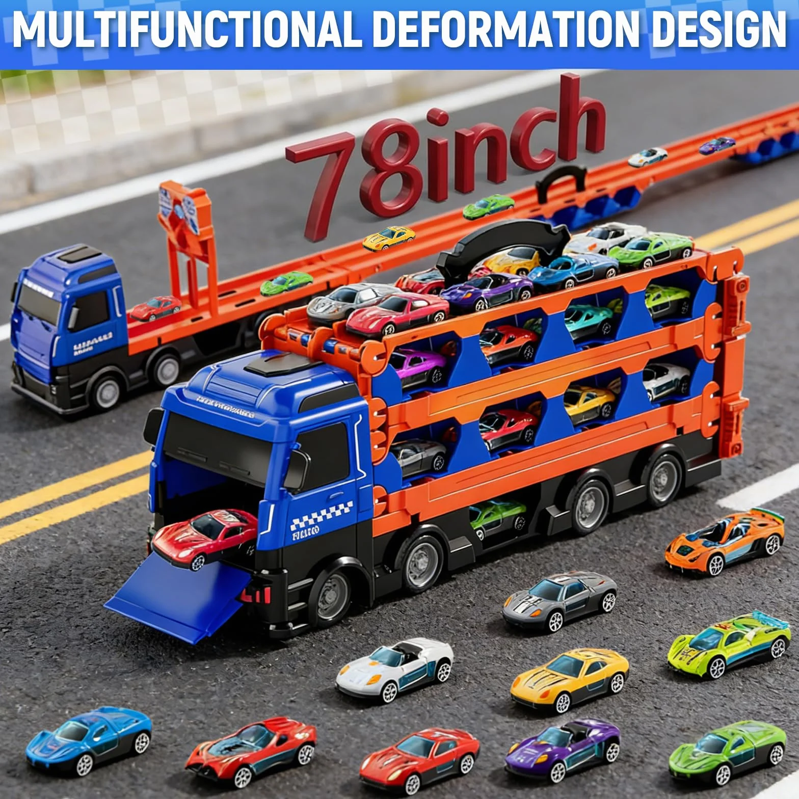 Camion Transporteur Voiture avec 24 Petites Voitures Jouets Pliable pour Garçons 3-7 Ans