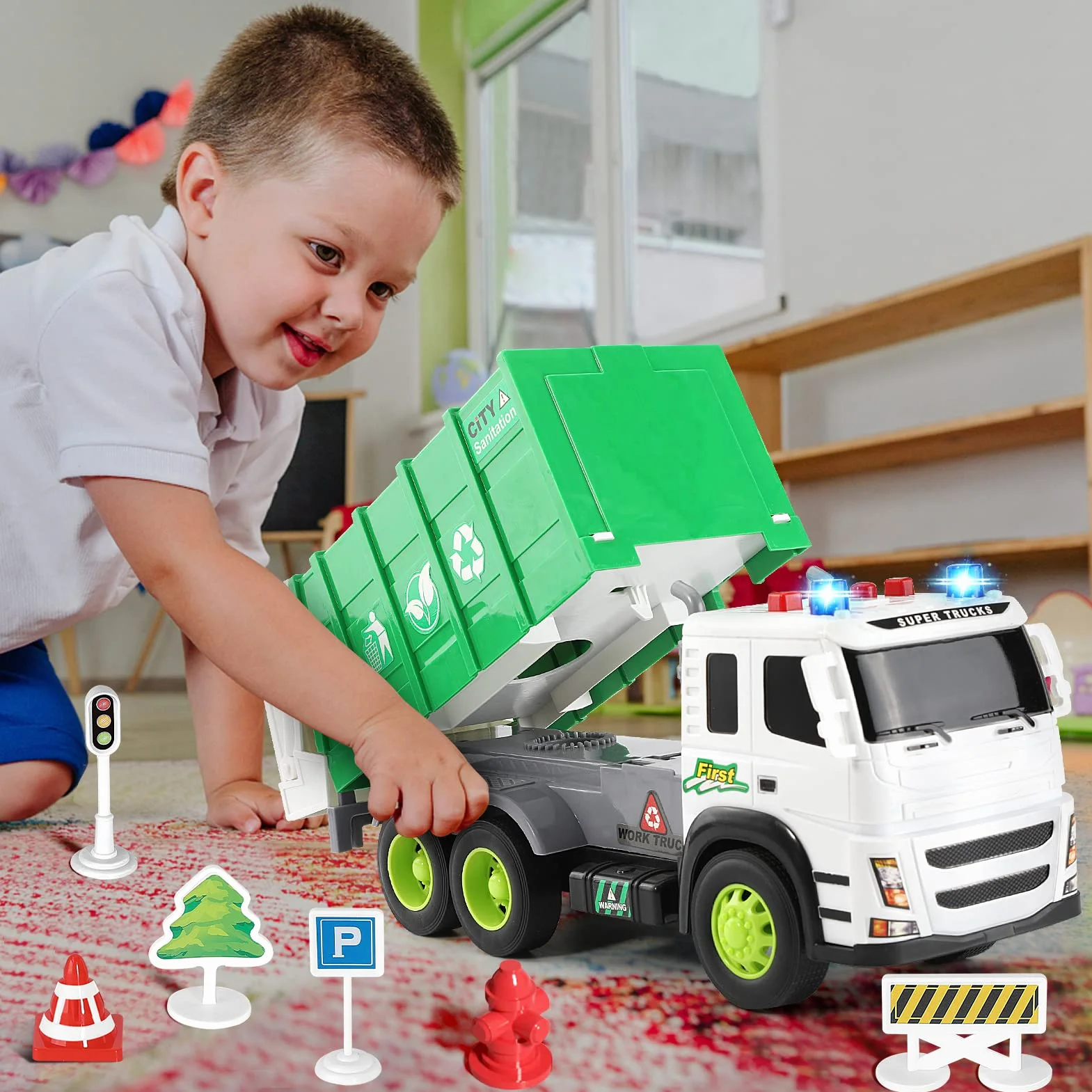 Camion Poubelle Jouets Éducatifs avec Lumière et Son, Voiture Cadeau Enfants 3-6 Ans