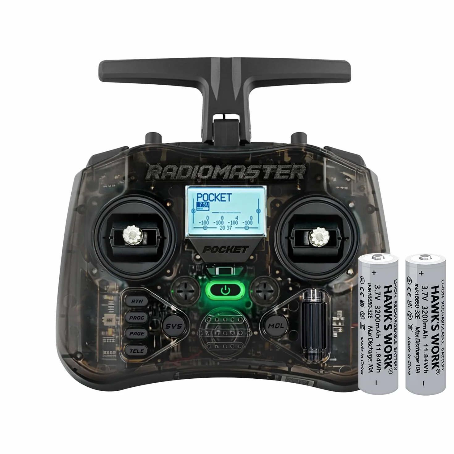 Radiomaster Émetteur Pocket Hall Gimbal, Télécommande ELRS Portable et Légère avec Éclairage LED Intégré, Antenne Pliable, Mode 2 (Charbon)