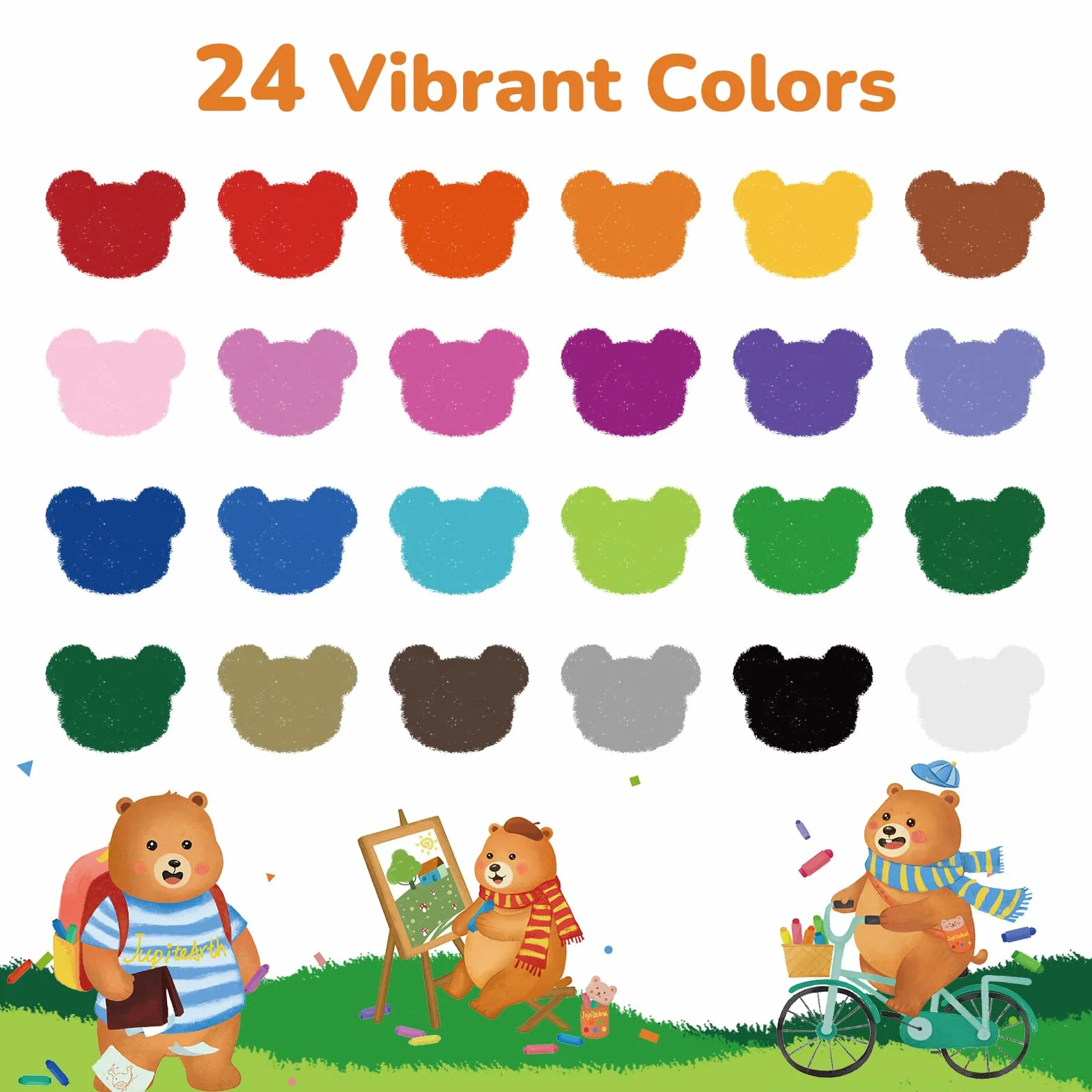 JUPITEARTH Lot de 24 crayons de couleur torsadés lavables non toxiques pour tout-petits 1-8 ans fournitures artistiques