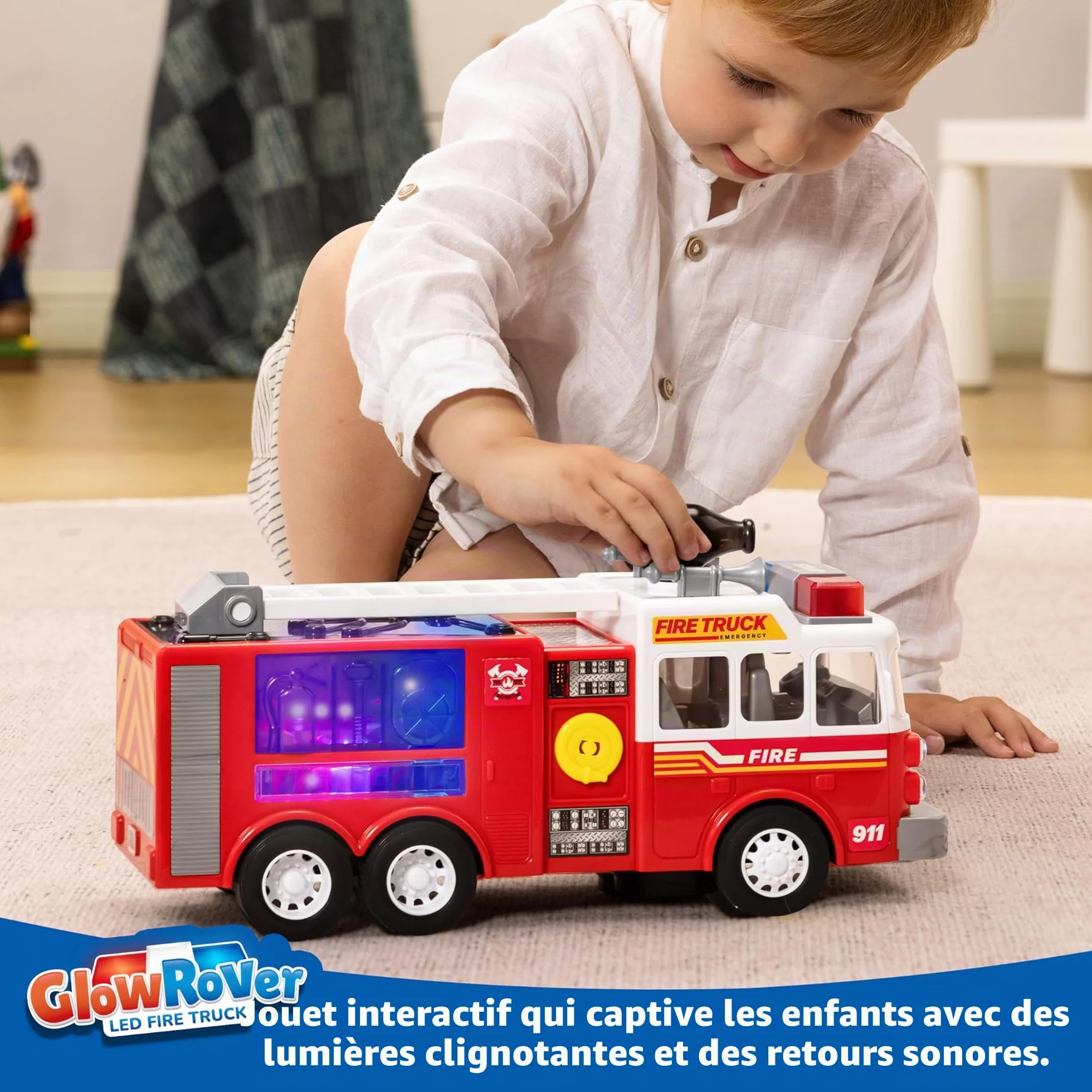 JOYIN Camion de Pompiers Voiture pour Enfant 3 4 5 6 Ans avec Projections et Sirènes à Del