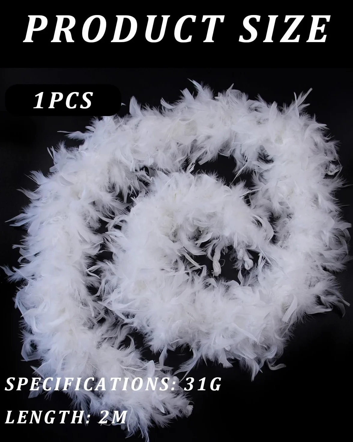 Boa en Plumes Blanc 120cm pour Femme, Danse, Mariage, Fête, Cosplay, Halloween