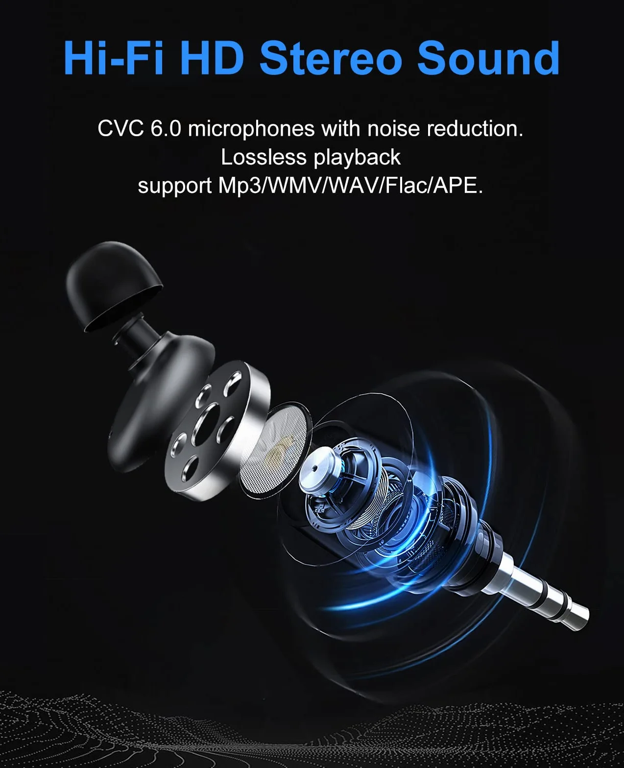 CYBORIS Casque Bluetooth sans Fil Sport 5.3 IPX7 Étanche 32GB Mémoire Intégrée Hi-Fi Stéréo Noir