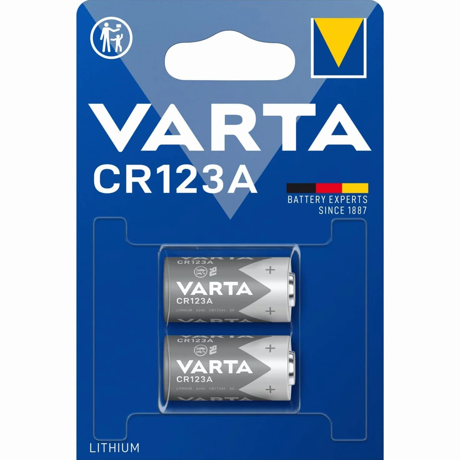 VARTA Piles CR123A Lot de 2 3V Piles Spéciales Longue Durée Hautes Performances