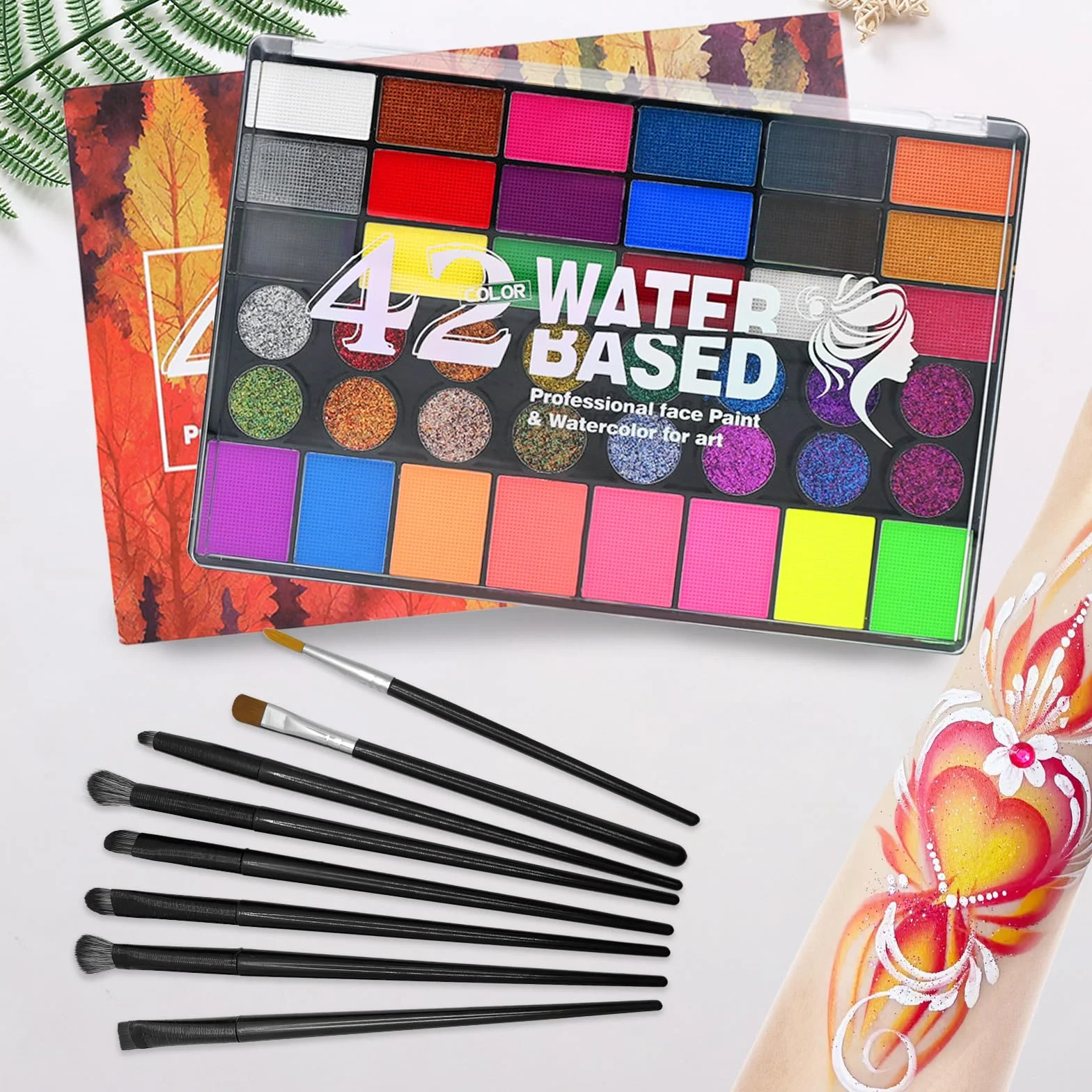 Peinture Corporelle 42 Couleurs Palette Maquillage Enfant avec 8 Pinceaux Non Toxique Lavable
