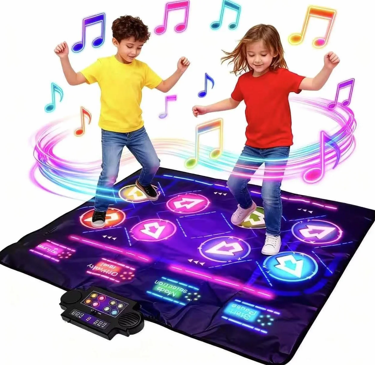 Tapis de Danse Double pour Enfants 8 Flèches LED 4 Modes de Jeu 3-12 Ans Cadeau Noël