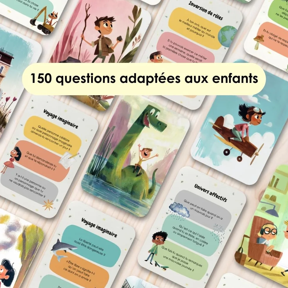 Cartes à raconter pour Enfants 150 Questions Jeu éducatif Cadeau Parent-Enfant Pleine Conscience Fille Garçon 6 Ans