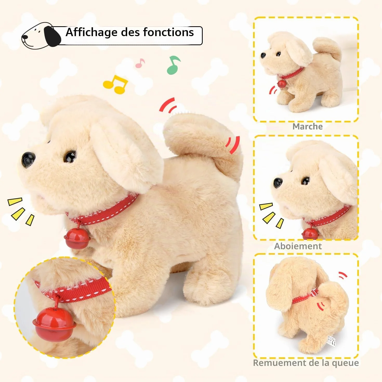 Peluche Chien Interactif qui Court et Aboie, Jouet Animaux Électronique en Laisse pour Enfants 3-7 Ans