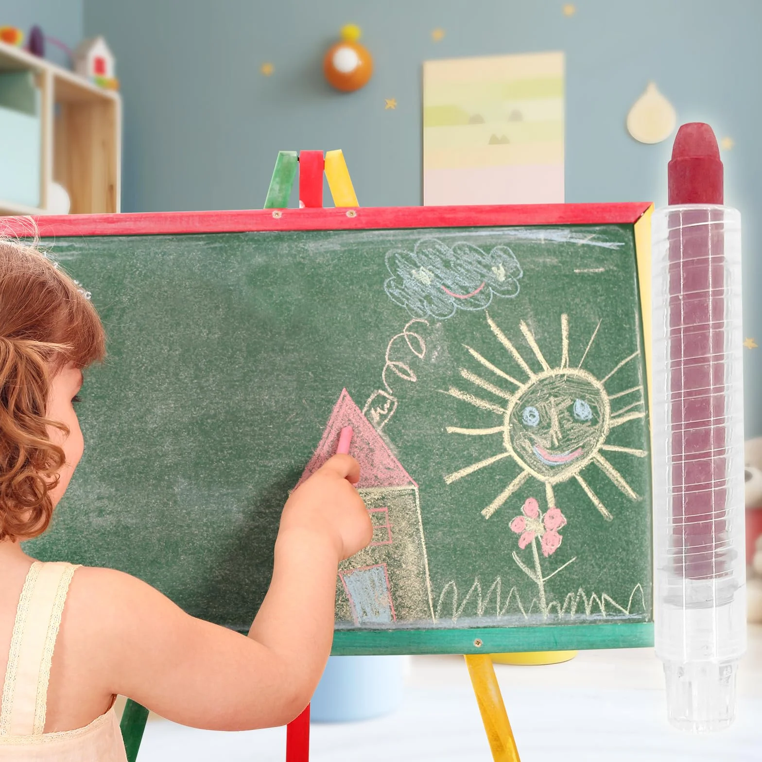Sheryl&Rain Craies Extérieures Enfant Sans Poussière, 12 Pièces avec Porte Craie Rétractile, Hydrosoluble Non Toxiques