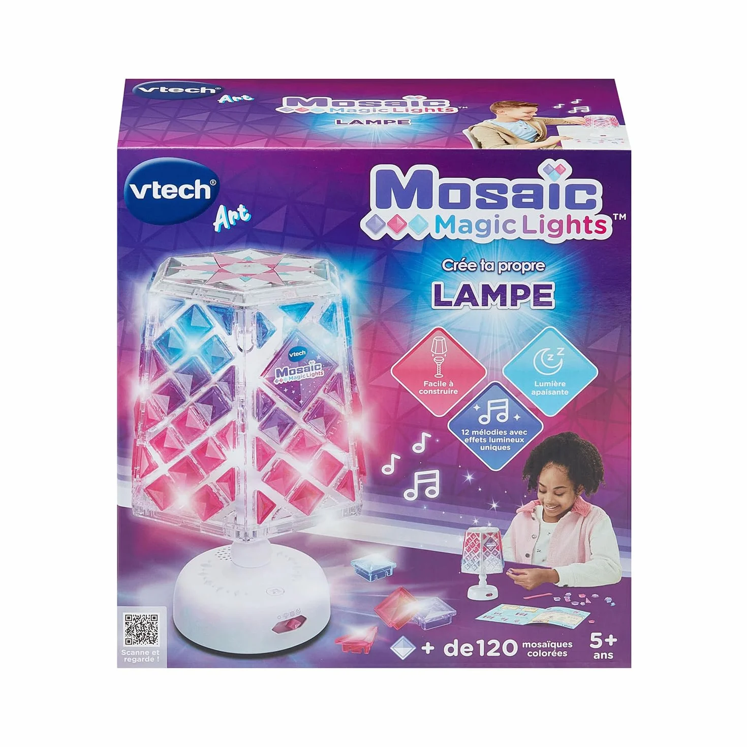 VTech Mosaïc Magic Lights Lampe Kit Mosaïque Enfant Lampe Personnalisable Effets Lumineux Musique Jeu Créatif DIY Cadeau Enfant 5 Ans