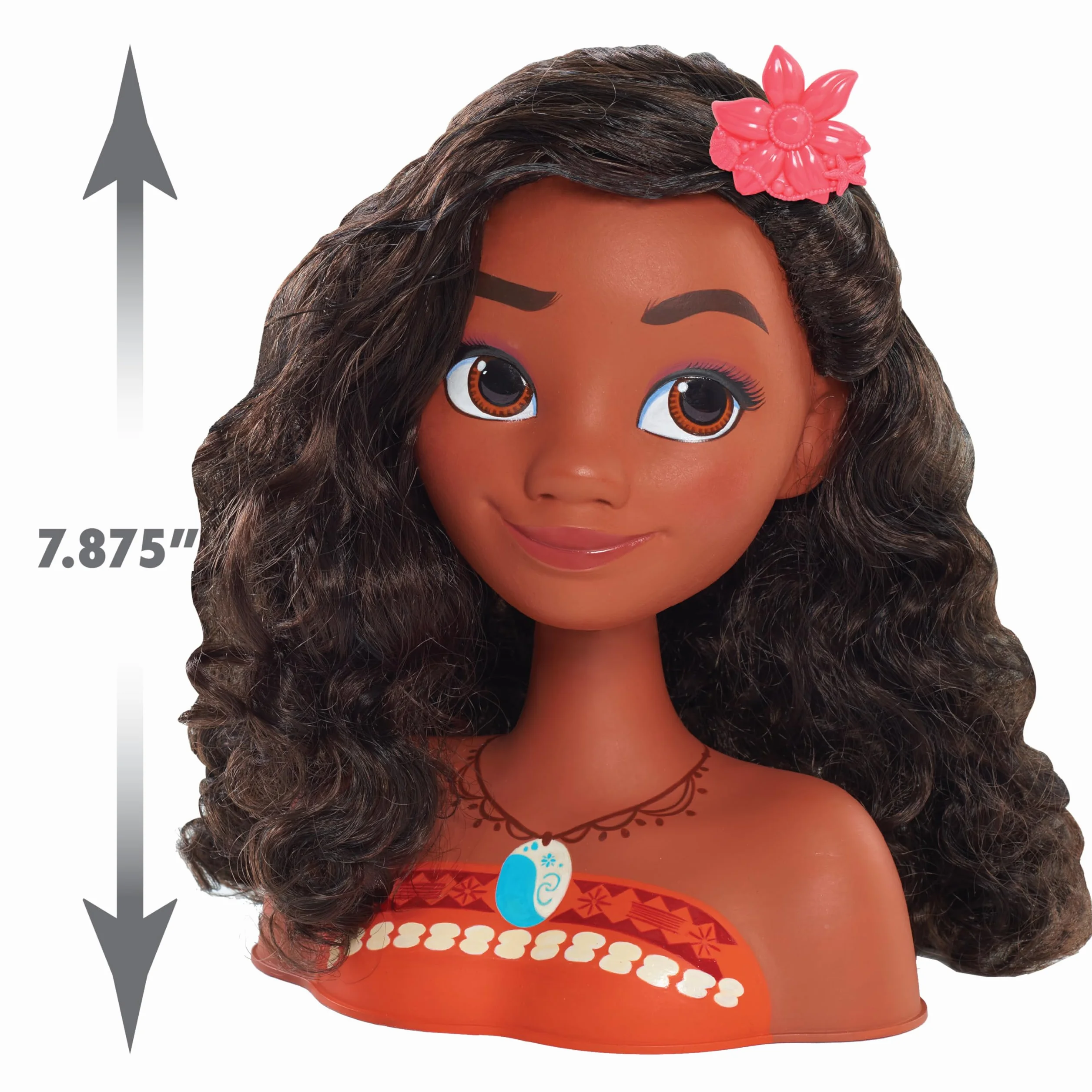 Just Play Tête à coiffer Vaiana Princesses Disney avec Accessoires 14 Pièces Chevelure Brune Yeux Marron Jouets Enfants 3 Ans+