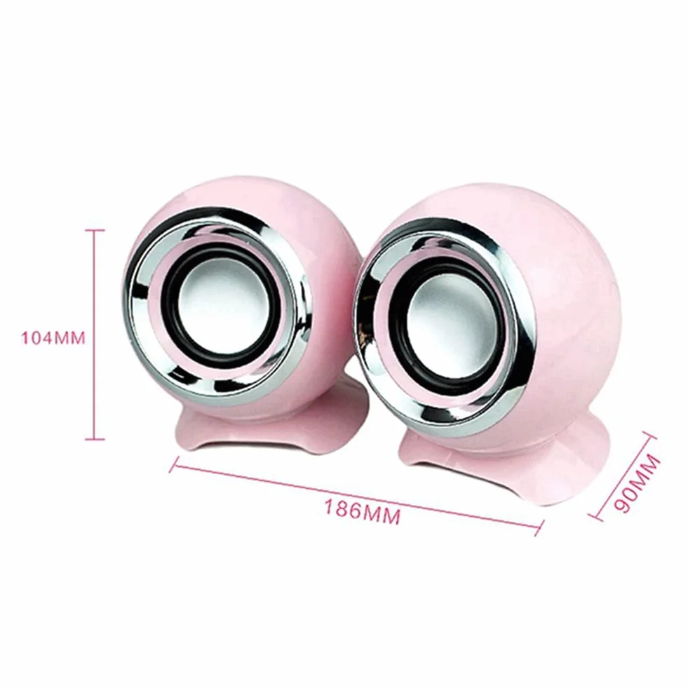Haut-Parleurs USB 3,5 mm Filaire Stéréo HiFi avec Microphone pour PC Ordinateur Portable Rose