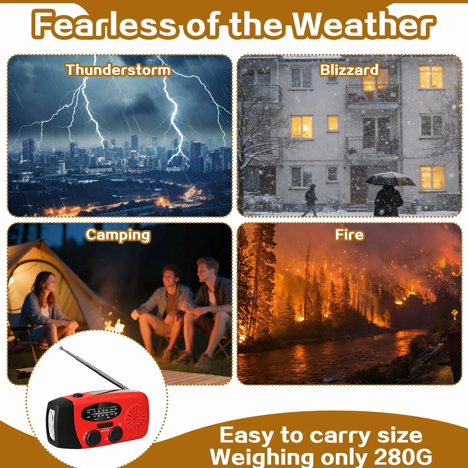 Radio Solaire d'Urgence Portable AM/FM avec Lampe Torche LED et Batterie Rechargeable 600mAh