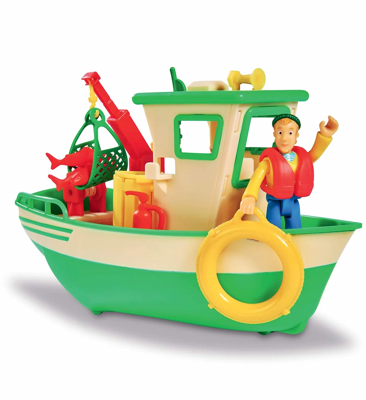 Smoby Simba Sam Le Pompier Bateau de Pêche Flottant Grue Mobile Treuil Mécanique 1 Figurine Incluse Vert