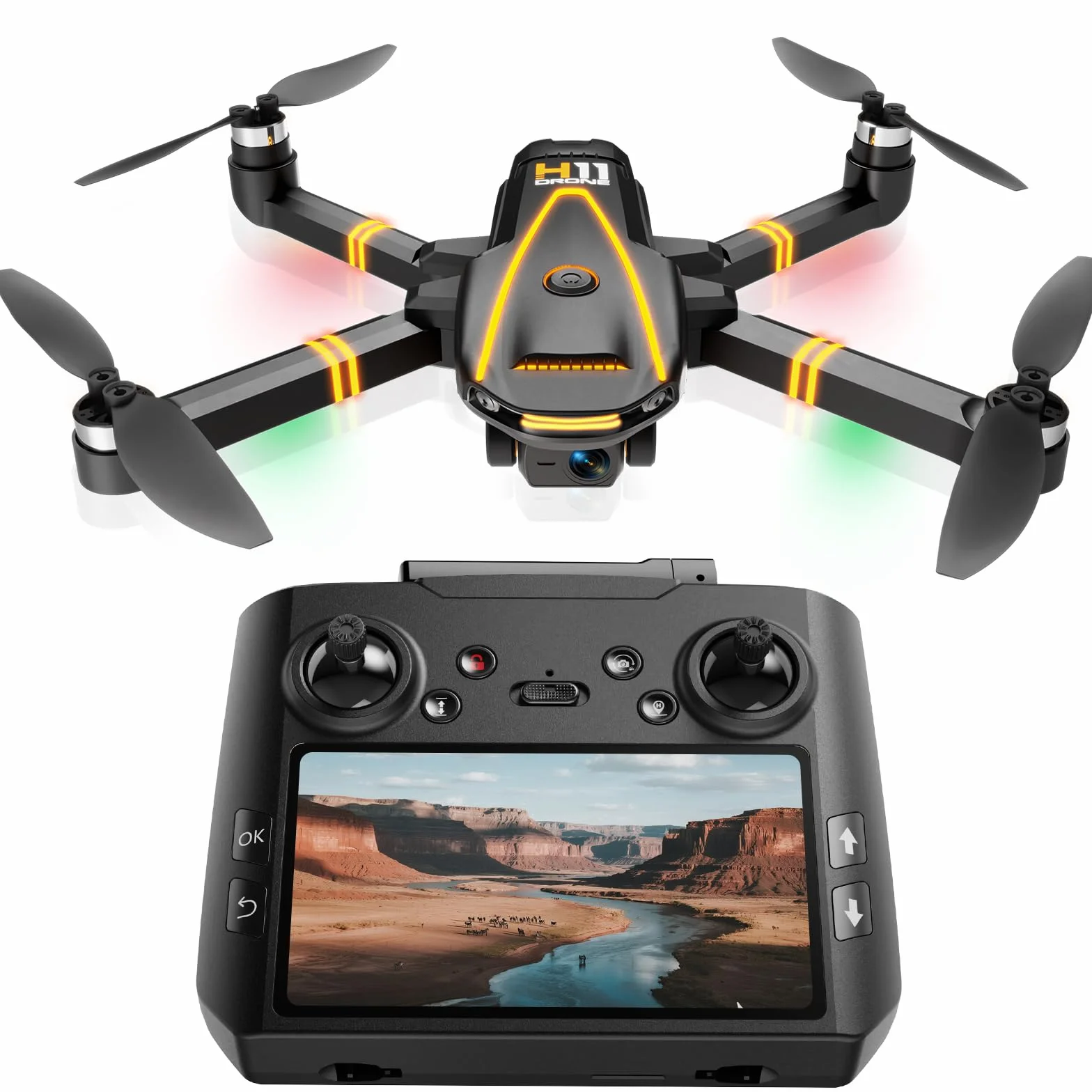 Drone GPS 4K Professionnel pour Adultes avec Caméra, Radiocommande Écran, FPV Pliable, Moteur sans Balais, QuickShots, Longue durée de vol, Moins de 249g C0