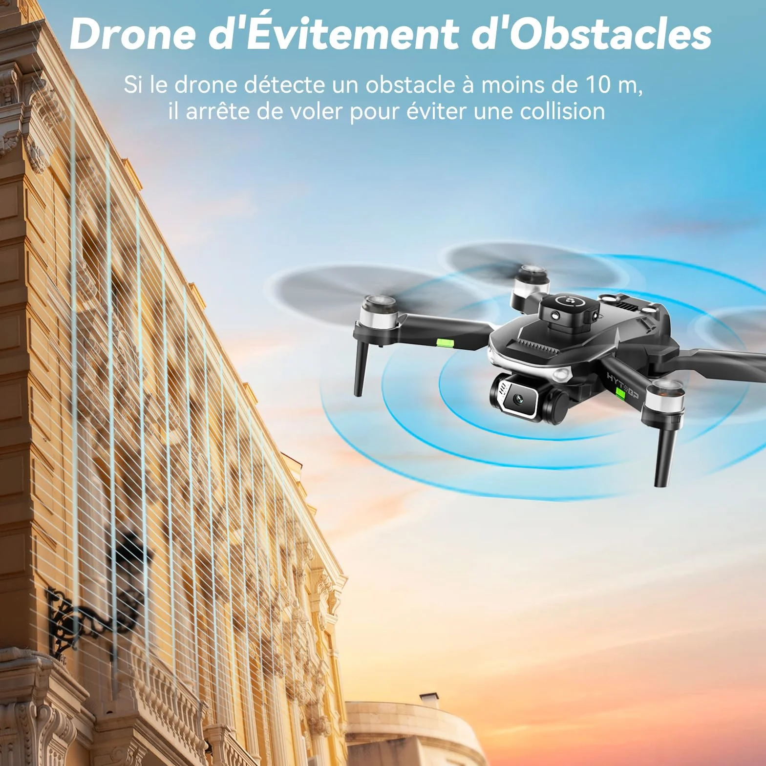 Drone avec caméra 1080p, moteur sans balais, caméra réglable électriquement à 90°, maintien de flux optique, vrille à 360°, 3 batteries, protection d'hélices, drone pour adultes (noir)