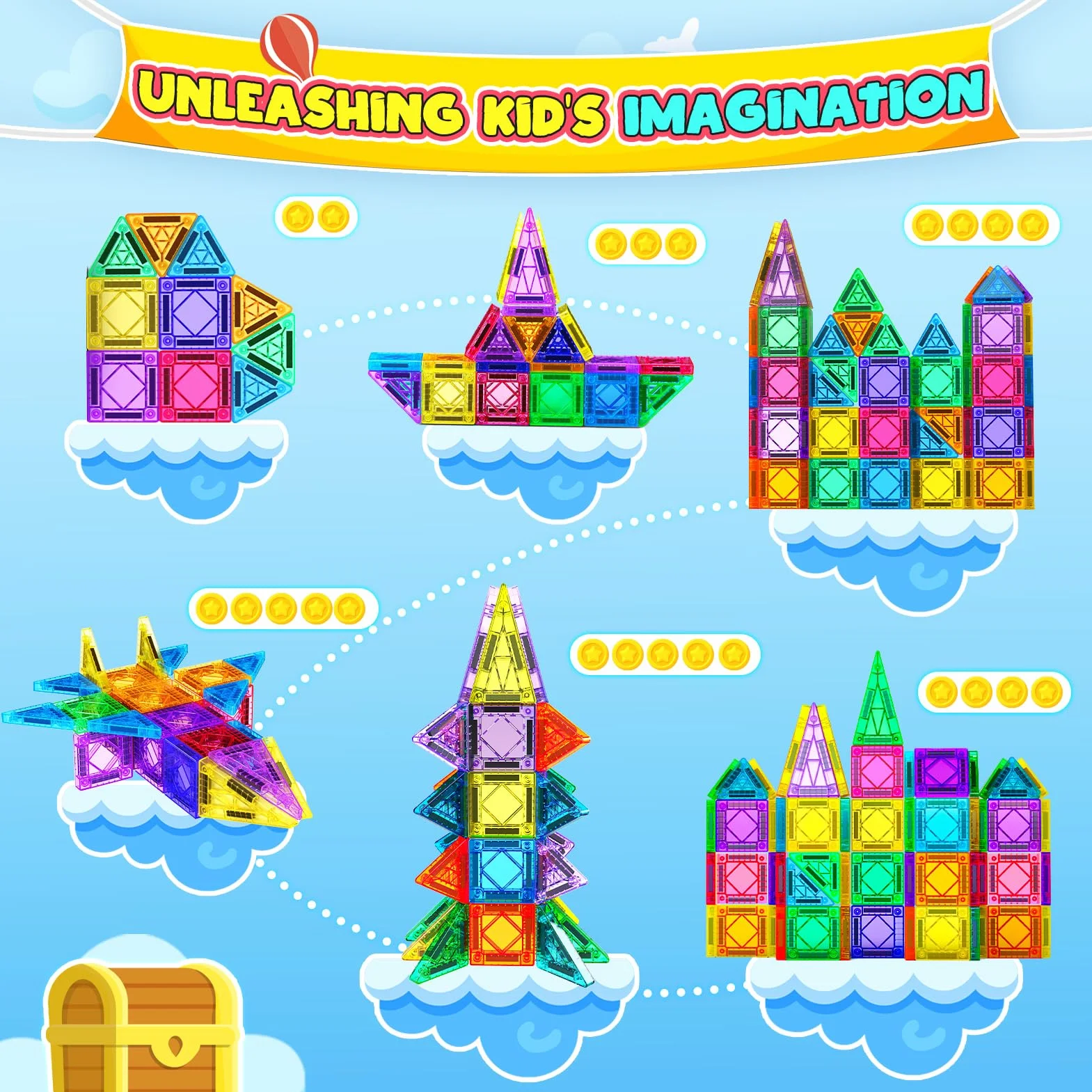 iKidiki 43 Pièces Construction Magnétique Jeux Enfant 3-6 Ans Garçon Fille