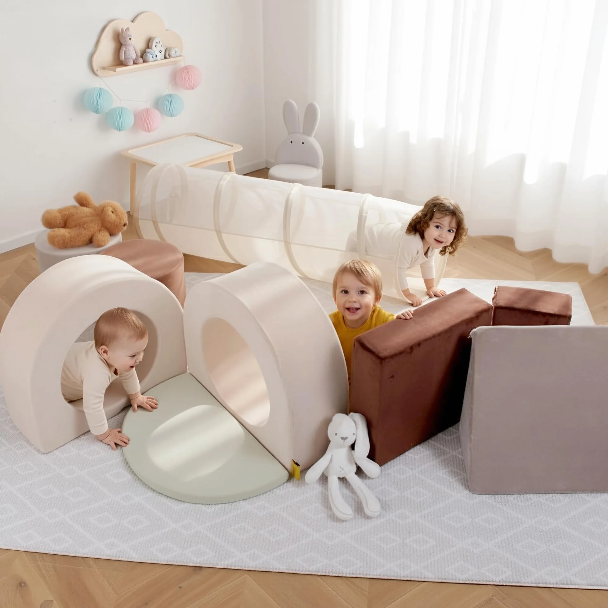 BanaSuper Parcours Motricité Bébé Blocs de Mousse Tunnel de Jeu Module Motricité Enfant Intérieur Jeu d'Éveil Sensoriel Physique Structure d'escalade