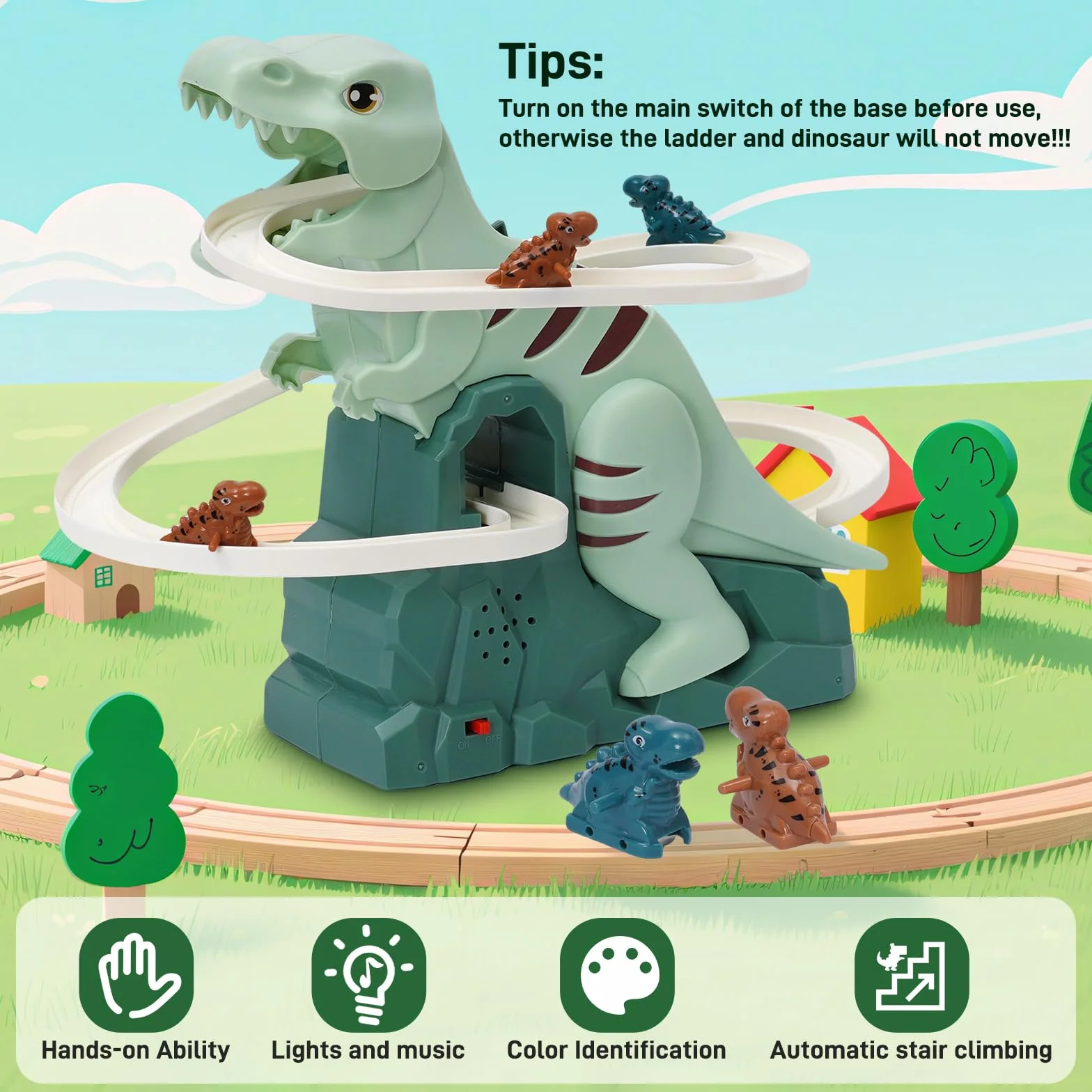 Circuit de Course Dinosaure Jouet d'escalade avec Musique et Lumière Puzzle Éducatif