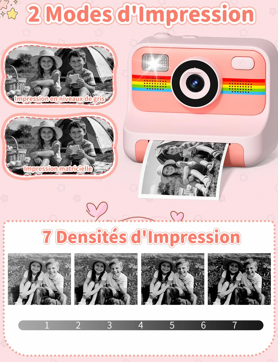 LIORQUE Appareil Photo Instantané Enfant 2.4'' HD 1080p avec Carte 32GB & Papier d'impression Rose