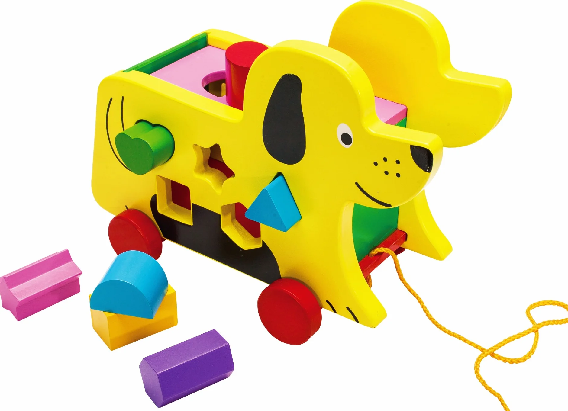 TOWO Chien en Bois Jouet à Tirer avec Puzzle de Forme et Jeu de Tri - Jouet à Tirer pour 18 Mois+