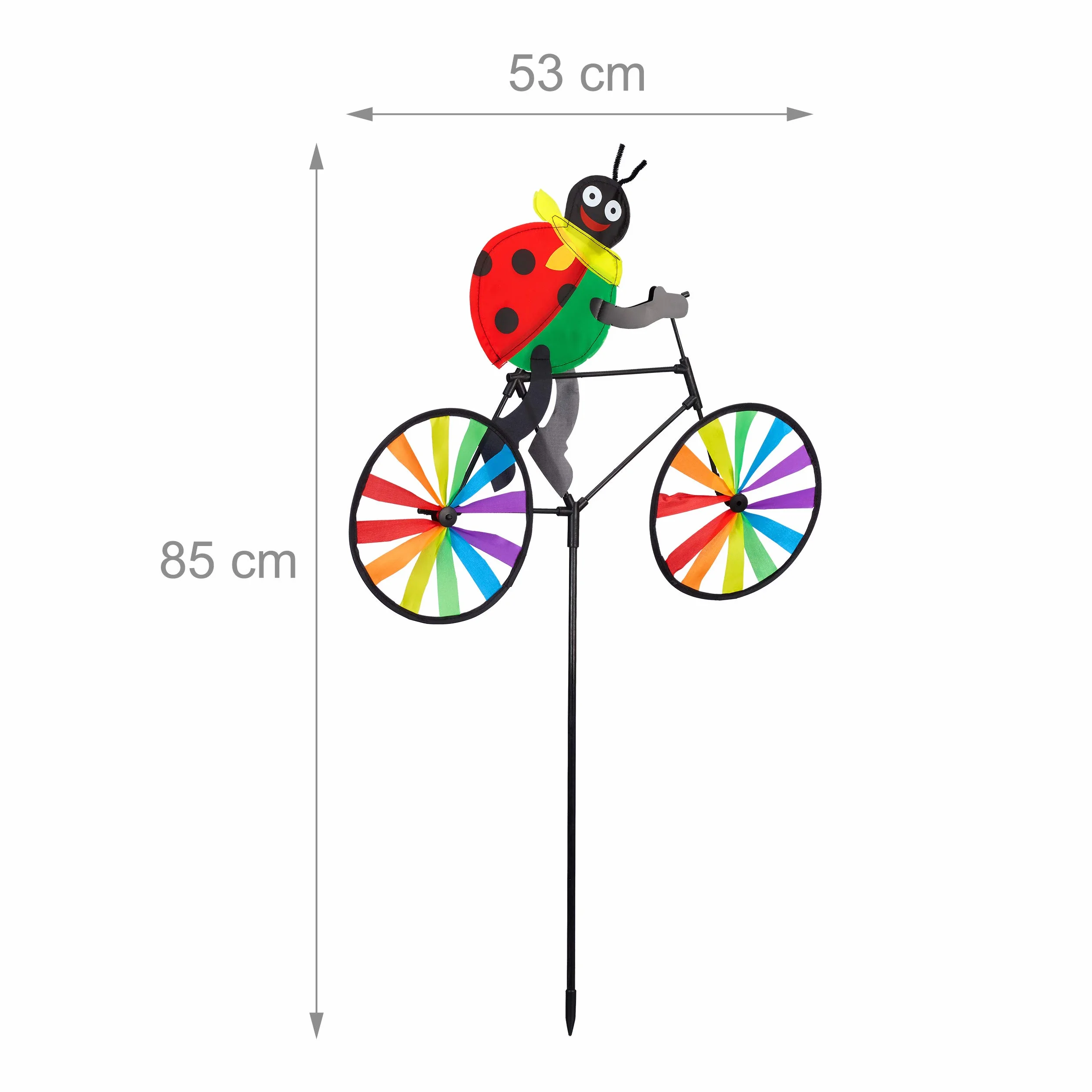 Relaxdays Carillon à Vent à Planter Vélo Jouet Jardin 85 cm Coccinelle Rouge