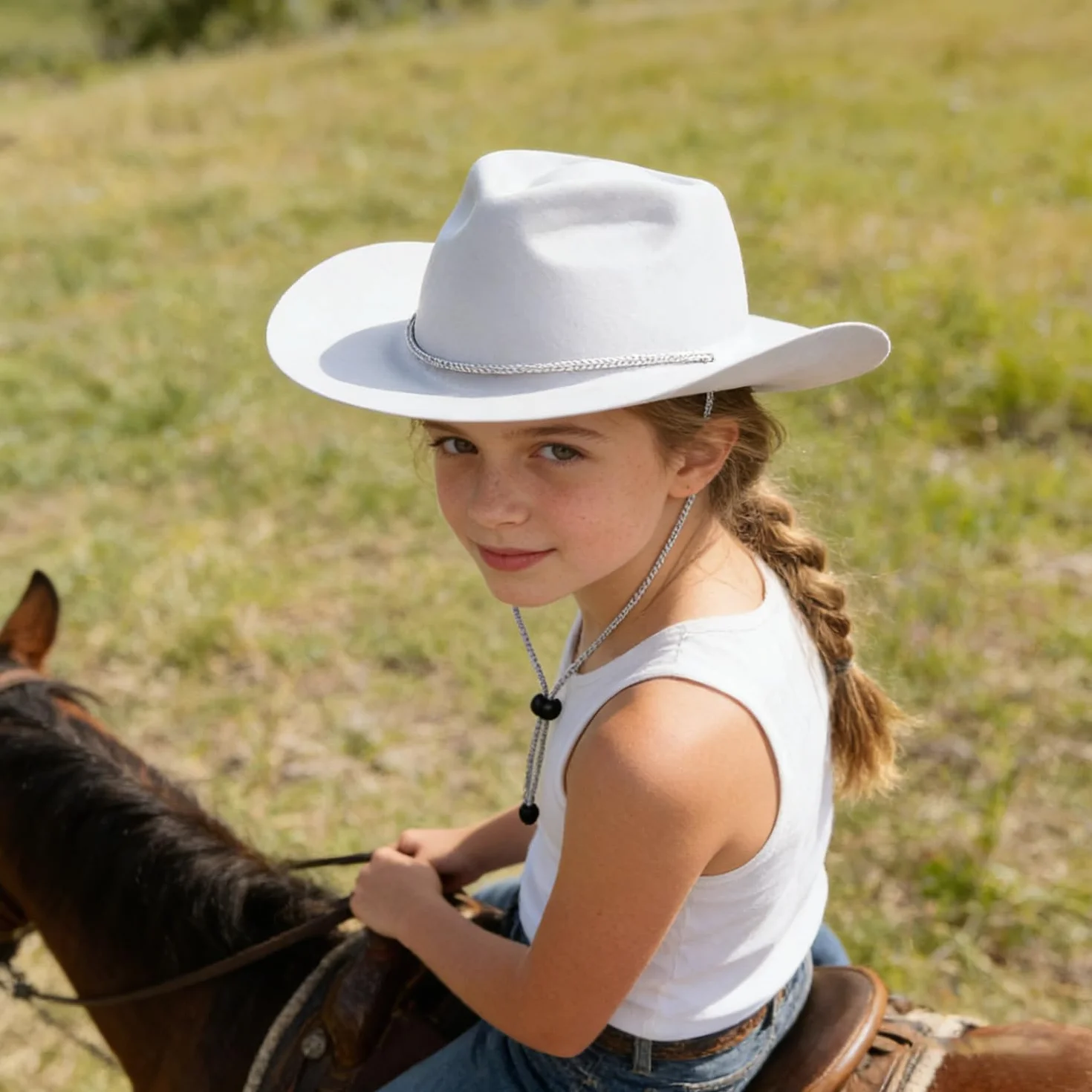 Chapeau de Cowboy en Feutre avec Cordon de Serrage Réglable