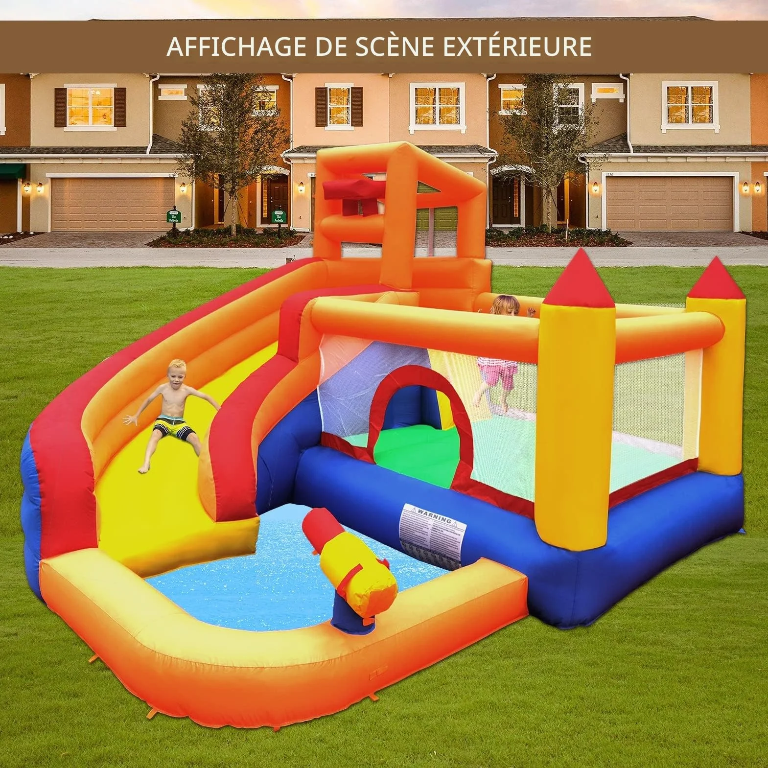 Ballsea Grand château gonflable avec ventilateur toboggan sec ou eau 320 x 280 x 232 cm