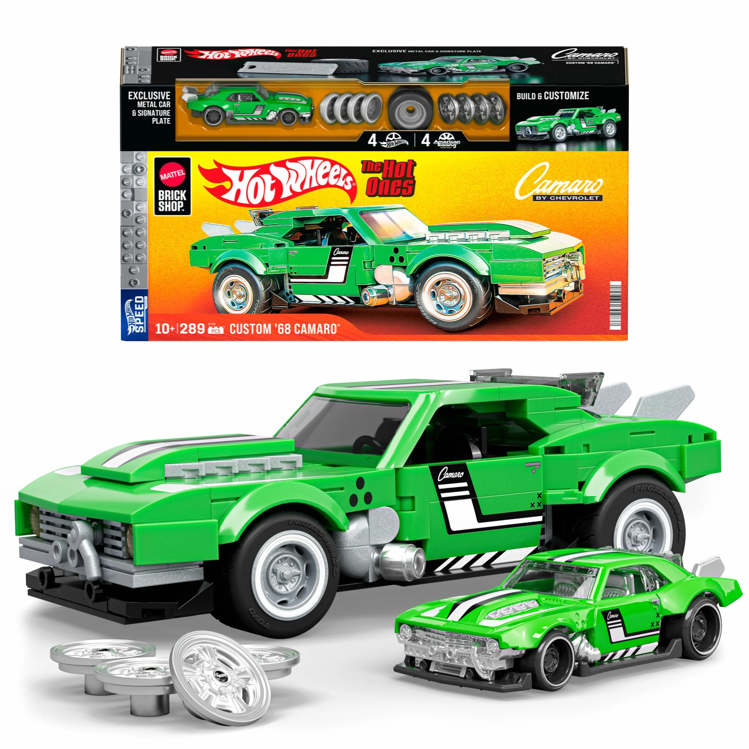 Mattel Brick Shop Hot Wheels Coffret de Construction Custom Camaro 1968, 289 Pièces, Série Speed, JFT16
