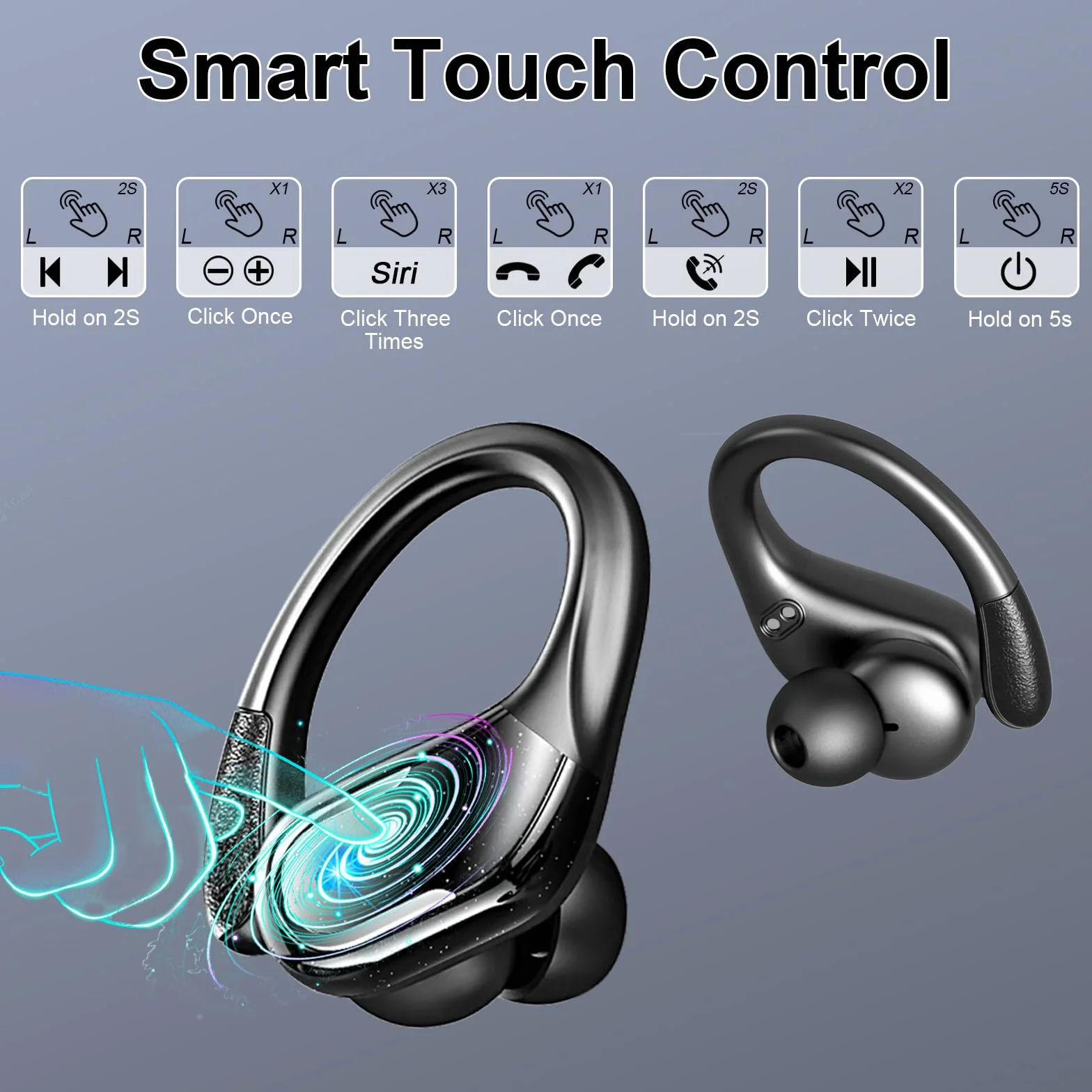 Ecouteurs Bluetooth Sans Fil Sport 5.4, 75Hrs Stéréo HiFi 3D, ENC Réduction de Bruit, IP7, USB-C, Casque Running LED