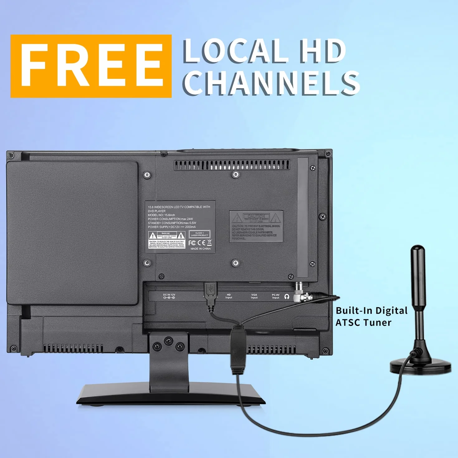 ZOSHING TV 16 Pouces avec Lecteur DVD, Tuner T2 Intégré, HDMI/USB, 12V pour Cuisine Camping-RV