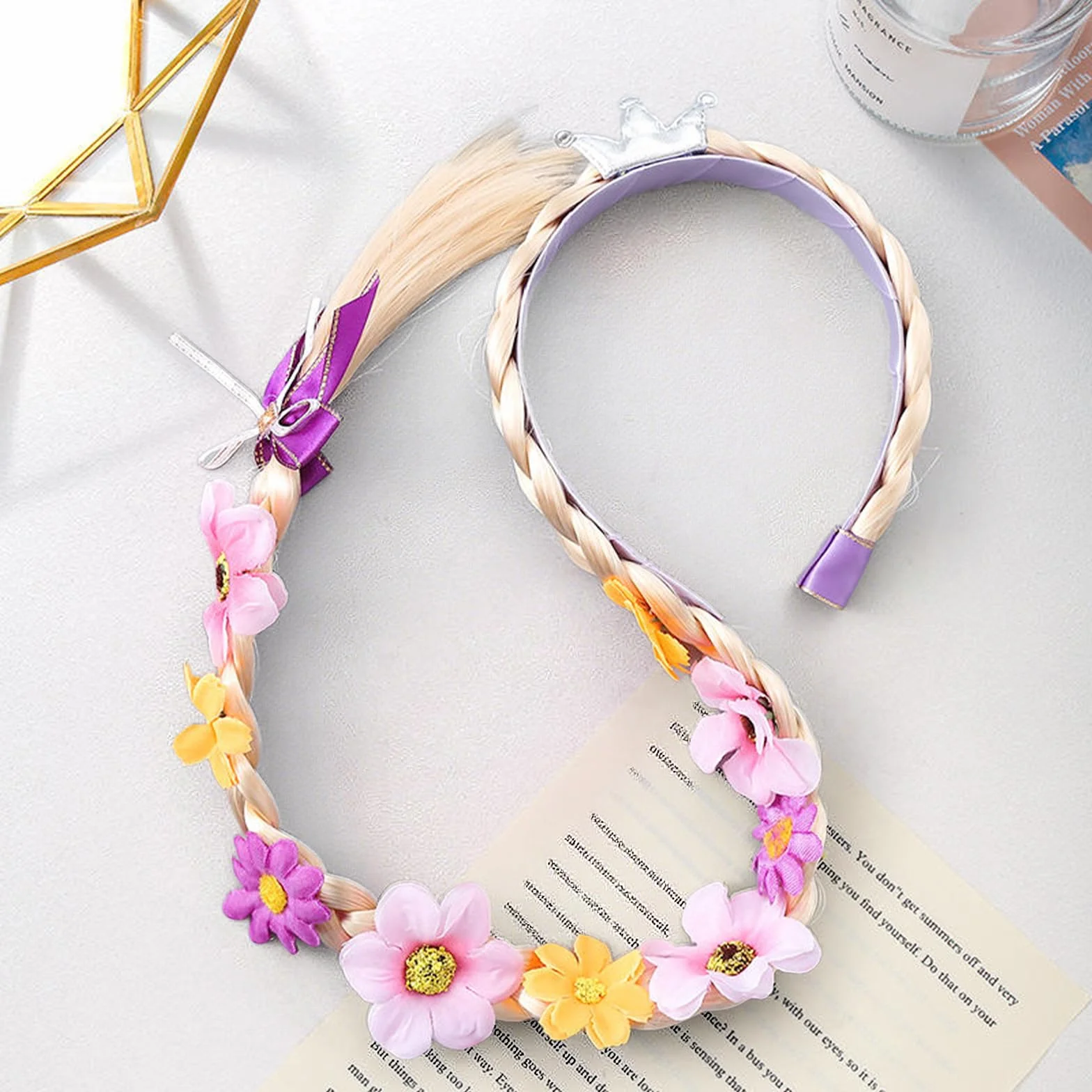 Perruque Tressée Raiponce Enfant Fille Bandeau Princesse Cheveux Extensions pour Carnaval Halloween Fête Cosplay